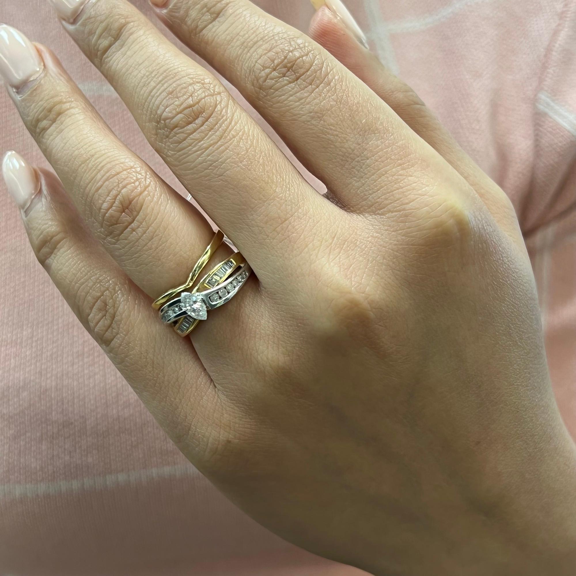 Rachel Koen Marquise Cut Diamond Engagement Ring Set 14K Yellow Gold 1.05Cttw For Sale 4