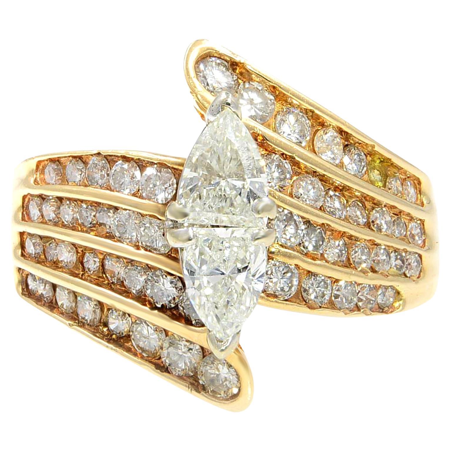 Rachel Koen Marquise Illusion Diamond Engagement Ring 14K Gold 1.75 Cttw SZ 6.75 For Sale