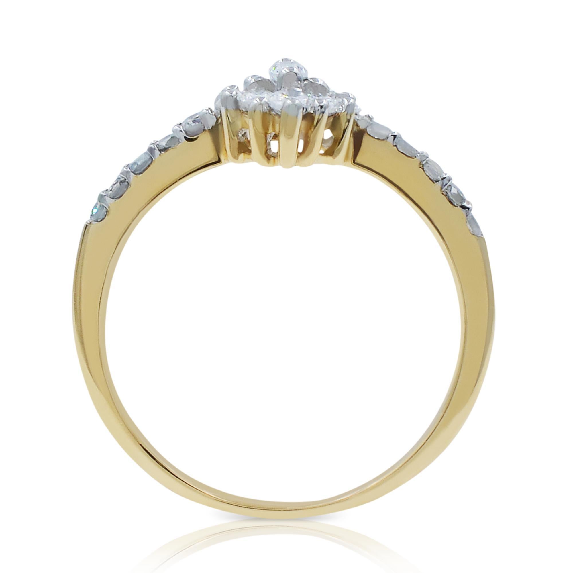 Moderne Rachel Koen Bague en or jaune 14 carats avec diamants taille ronde marquise de 1,13 carat poids total, taille 7 en vente