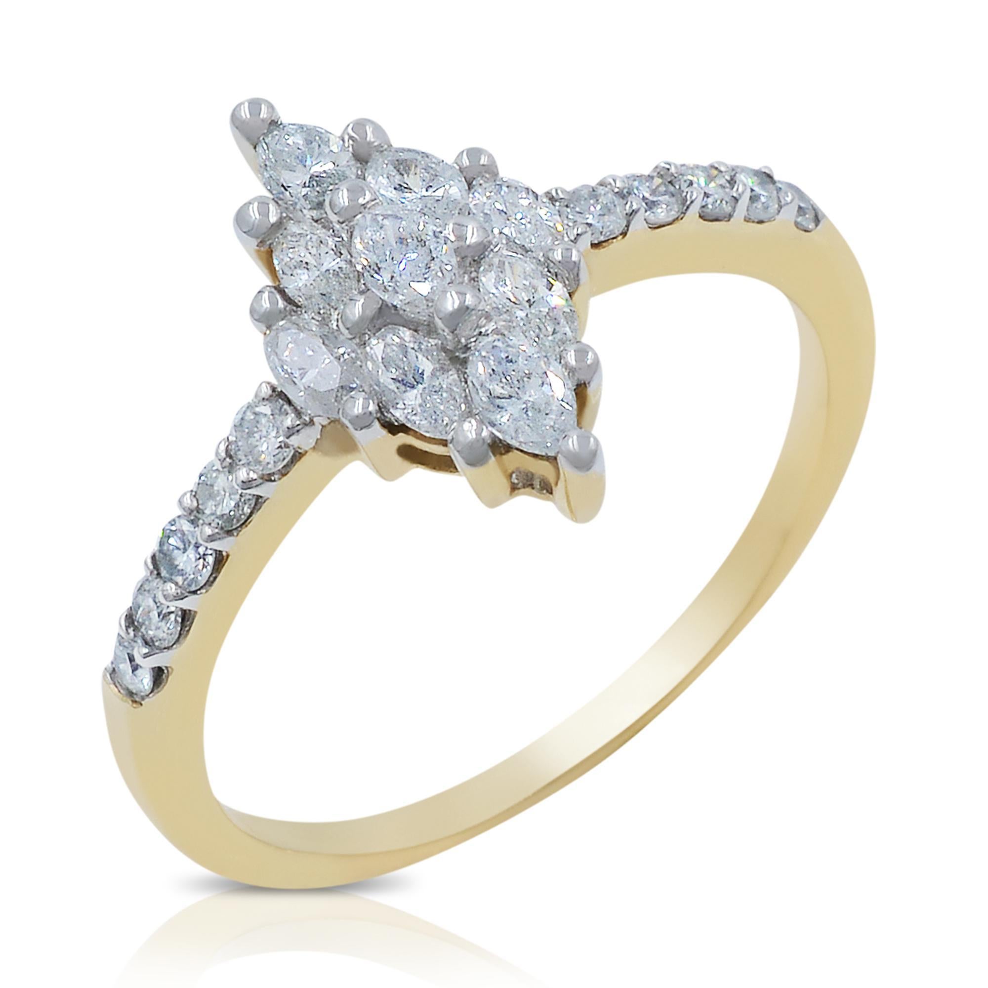 Modern Rachel Koen Marquise Round Cut Diamond Ring 14K Yellow Gold 1.13 cttw Size 7 For Sale