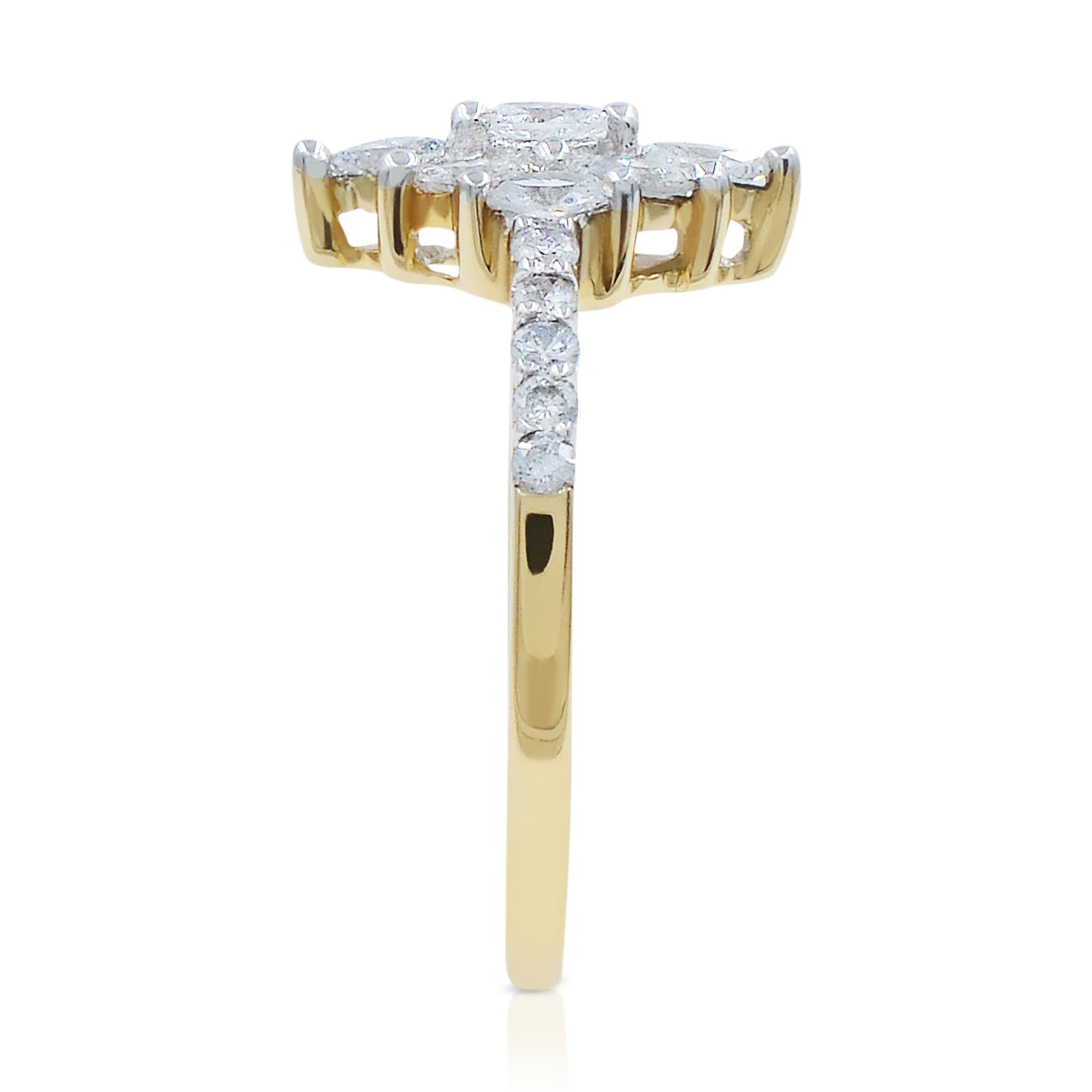 Rachel Koen Bague en or jaune 14 carats avec diamants taille ronde marquise de 1,13 carat poids total, taille 7 Neuf - En vente à New York, NY