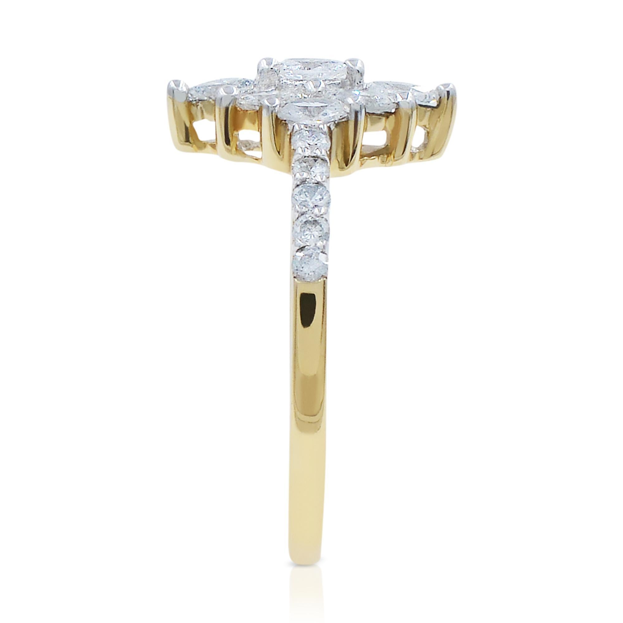 Marquise Cut Rachel Koen Marquise Round Cut Diamond Ring 14K Yellow Gold 1.13 cttw Size 7 For Sale