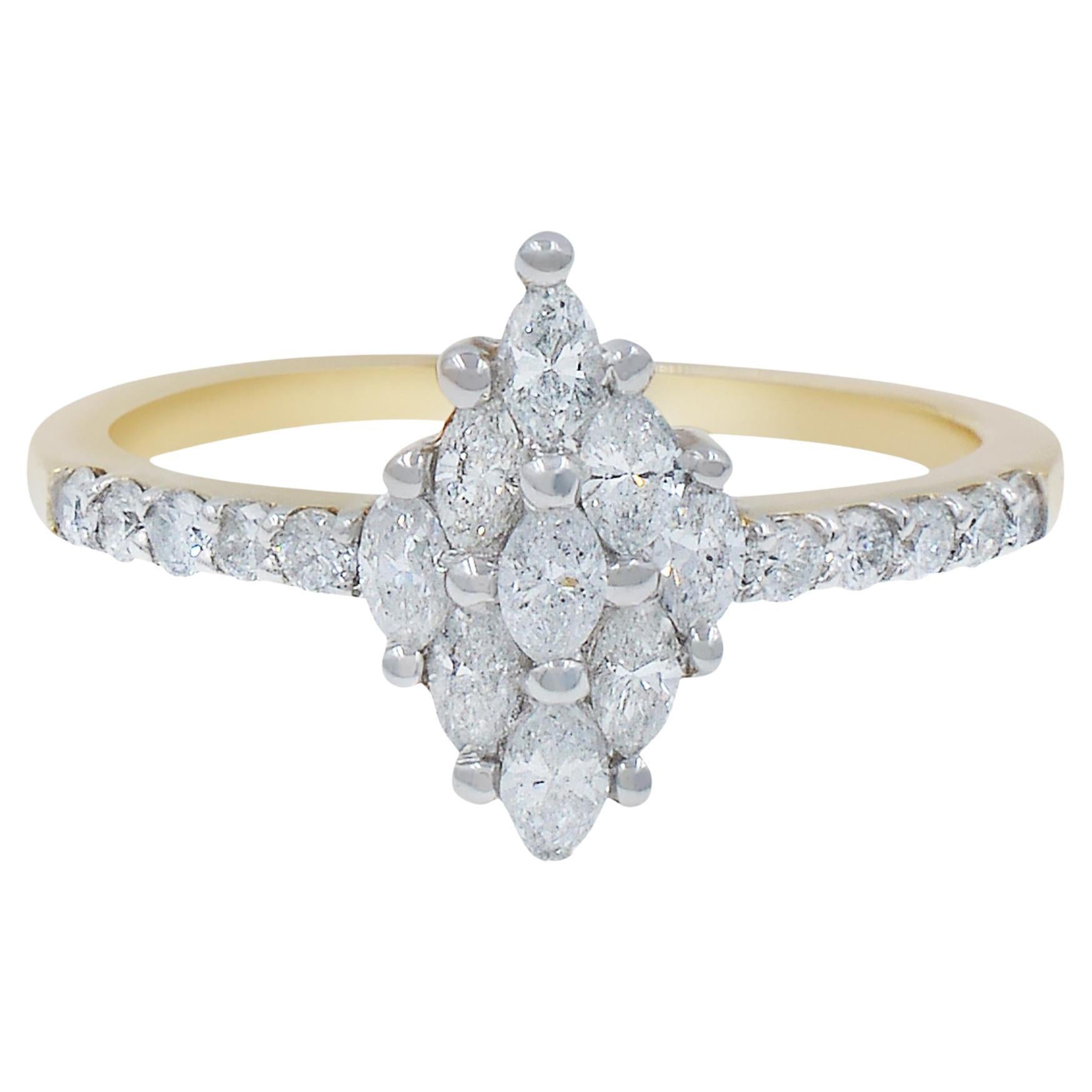 Rachel Koen Marquise Round Cut Diamond Ring 14K Yellow Gold 1.13 cttw Size 7 For Sale