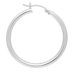 Rachel Koen Medium Hoop Hollow Earrings 14k White Gold