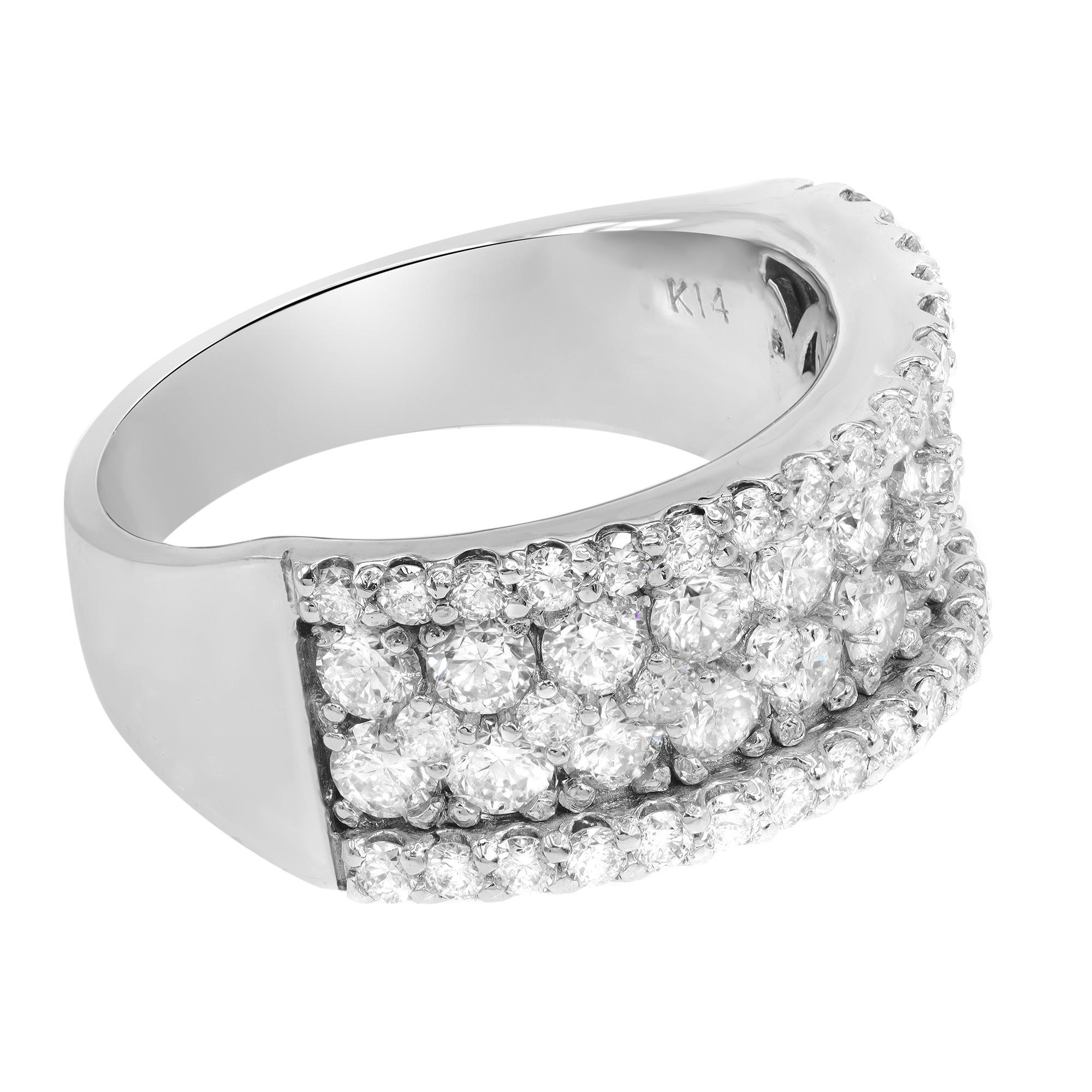 Round Cut Rachel Koen Multi Row Round Diamond Ring 14K White Gold 2.15cttw For Sale