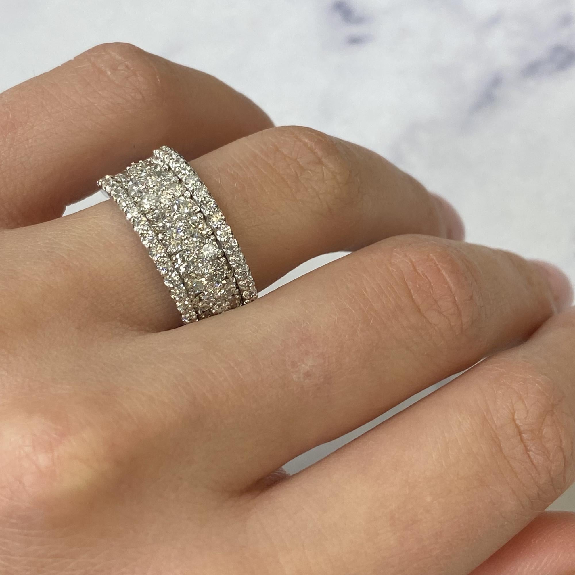 Rachel Koen Multi Row Round Diamond Ring 14K White Gold 2.15cttw In New Condition For Sale In New York, NY