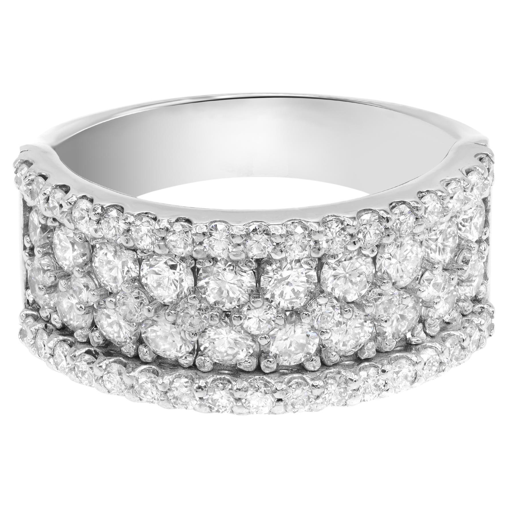 Rachel Koen Multi Row Round Diamond Ring 14K White Gold 2.15cttw For Sale