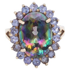 Rachel Koen Mystic Rainbow Topaz Halo Cocktail Ring 10K Yellow Gold