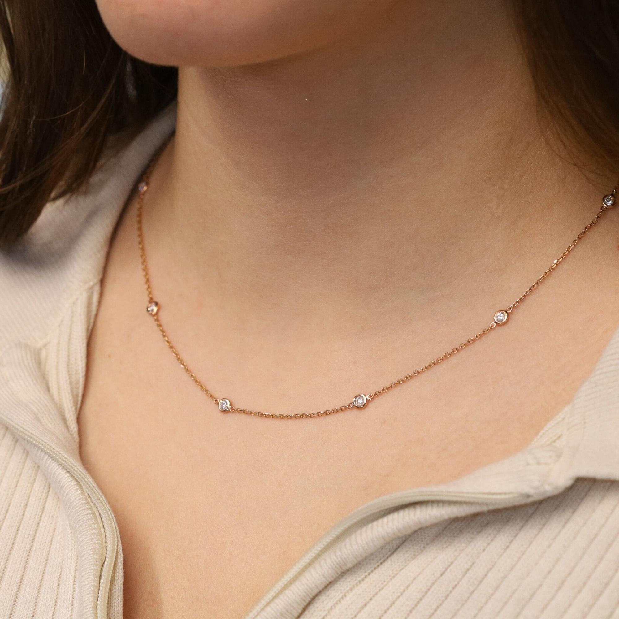 Rachel Koen Natural Diamond by the Yard Necklace 14K Rose Gold 0.61cttw In New Condition For Sale In New York, NY