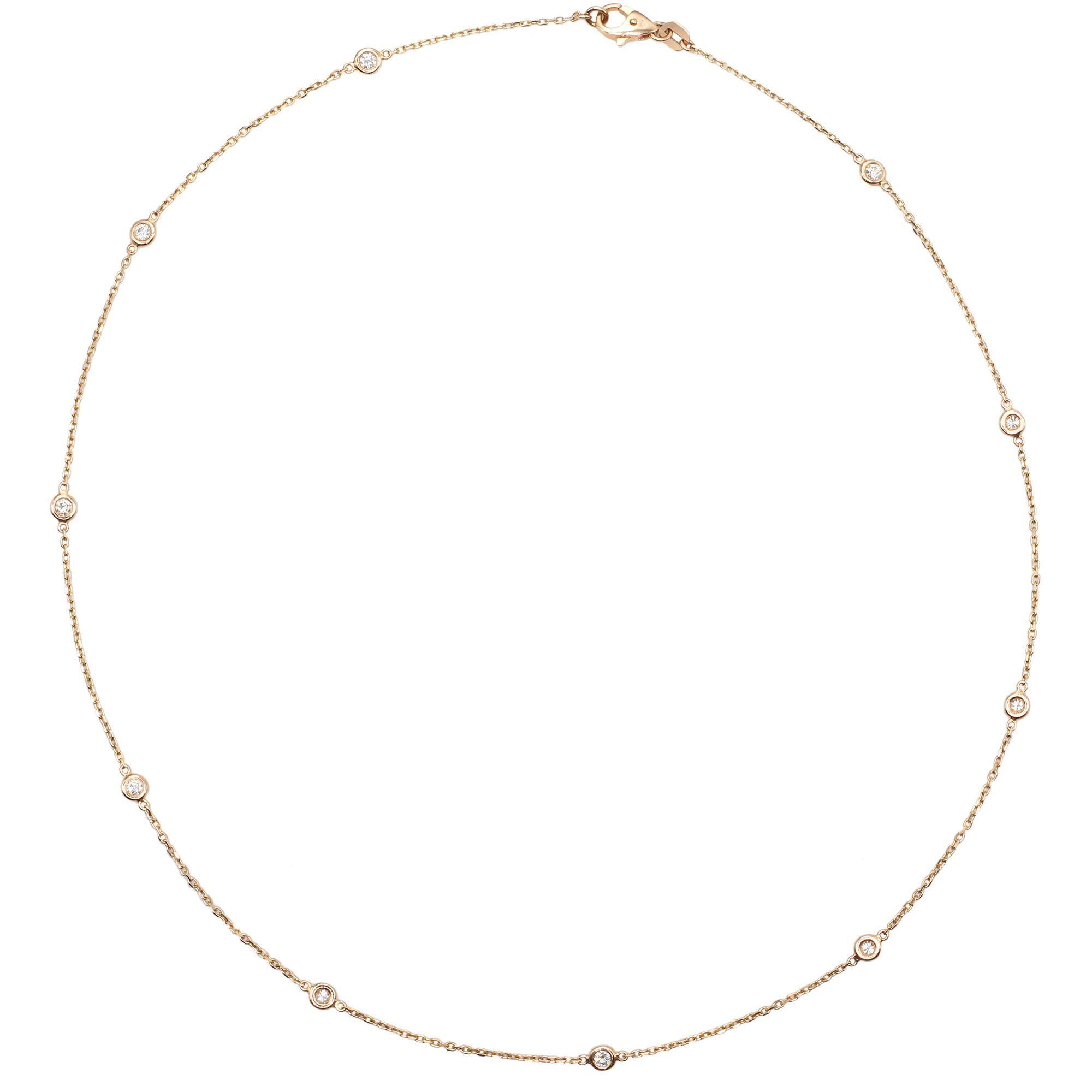 Rachel Koen Natural Diamond by the Yard Necklace 14K Rose Gold 0.61cttw For Sale
