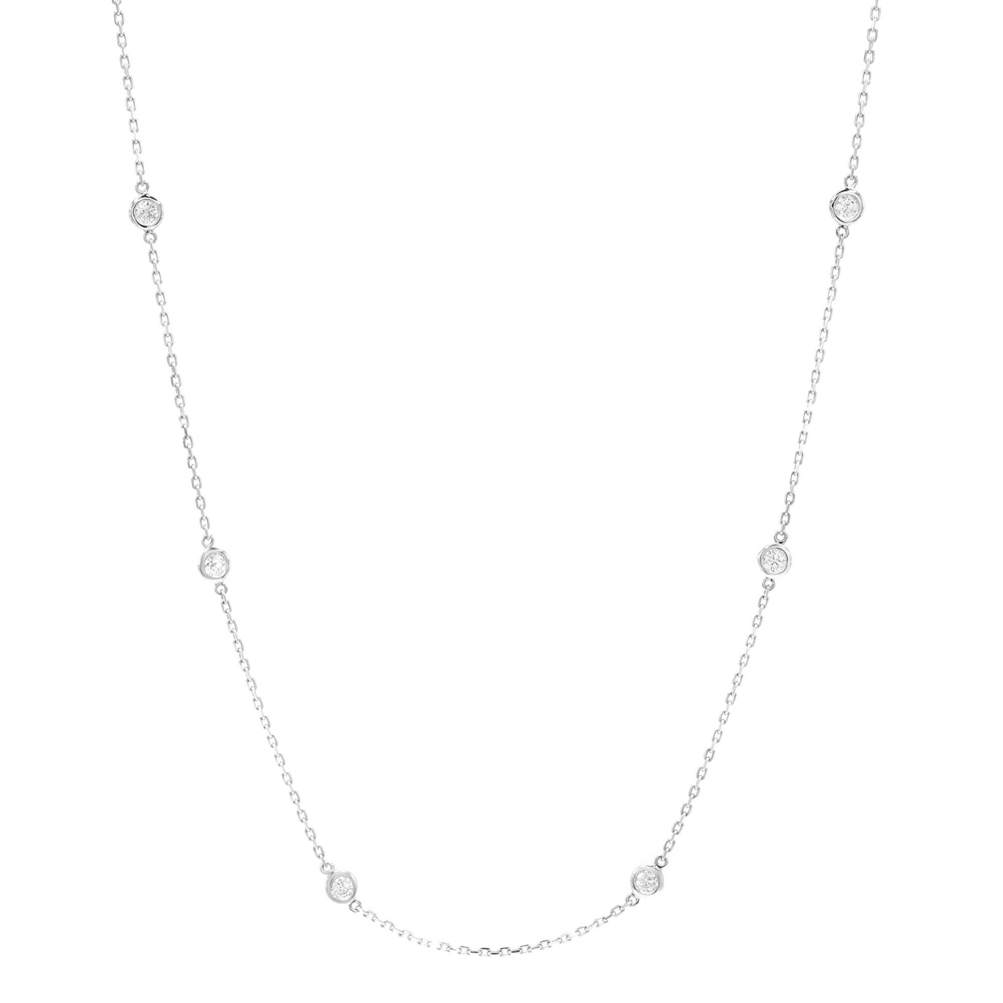 Rachel Koen Natural Diamond by the Yard Halskette 14K Weißgold 0,70cttw (Rundschliff) im Angebot