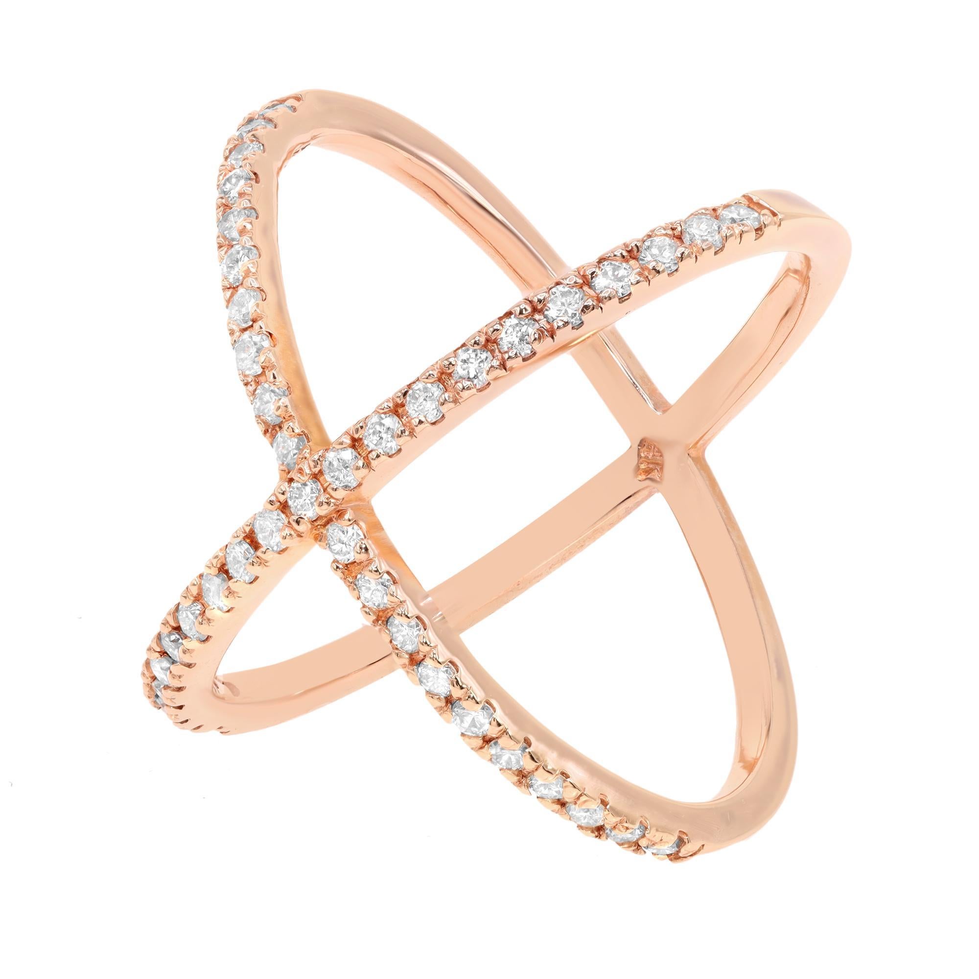 Modern Rachel Koen Natural Diamond X Ring 14K Rose Gold 0.56cttw For Sale