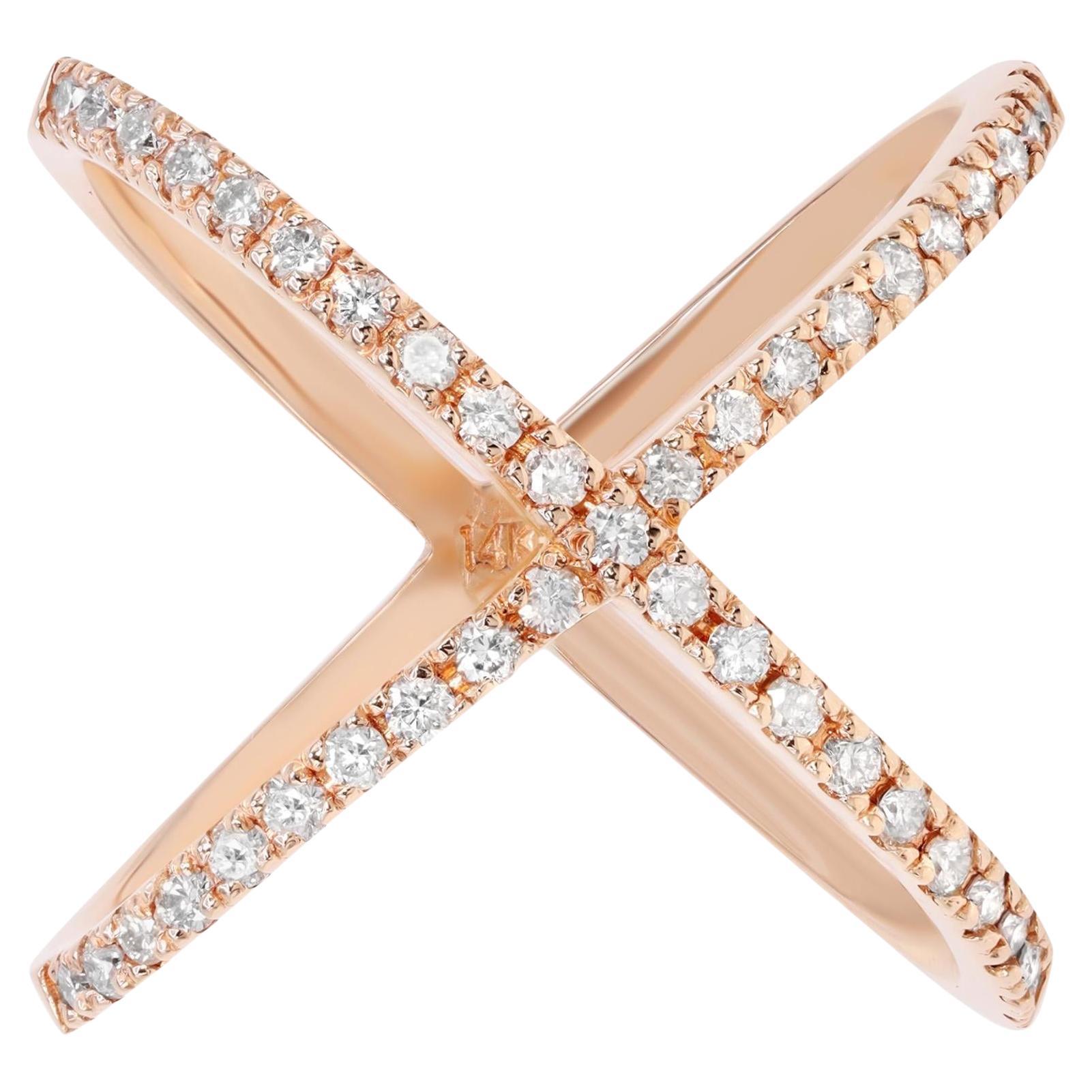 Rachel Koen Natural Diamond X Ring 14K Rose Gold 0.56cttw For Sale