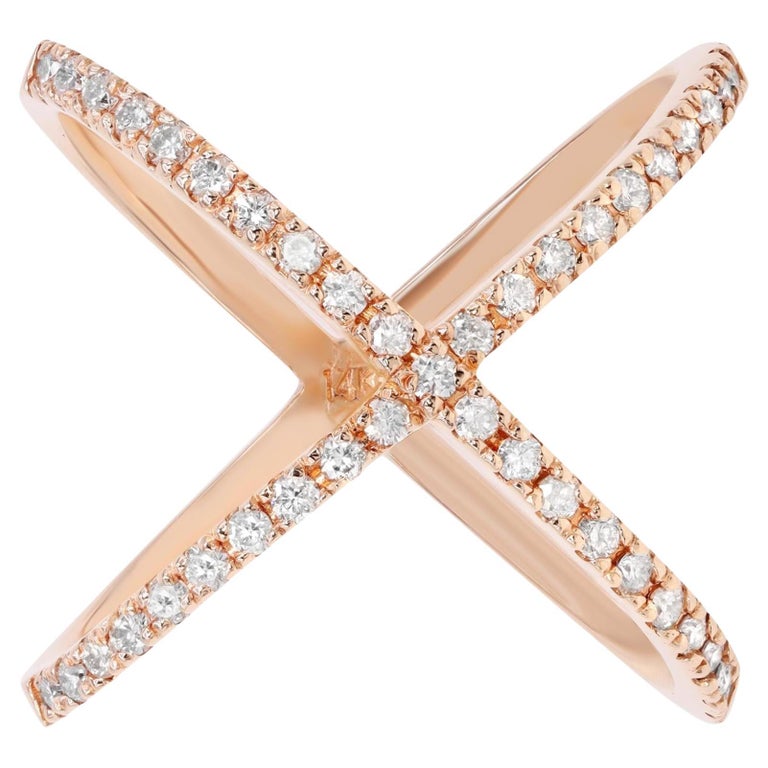 Rachel Koen Natural Diamond X Ring 14K Rose Gold 0.56cttw For Sale at
