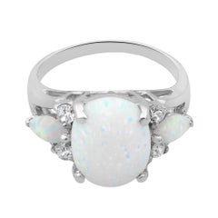 Rachel Koen Opal with Cubic Zirconia Ladies Ring 14K White Gold