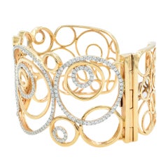 Rachel Koen Open Scroll Cuff Bangle Bracelet 18K Rose Gold 3.93cts