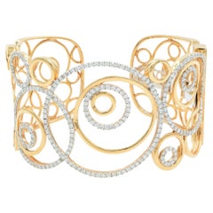 Rachel Koen Open Scroll Cuff Bangle Bracelet 18K Rose Gold 3.93cts