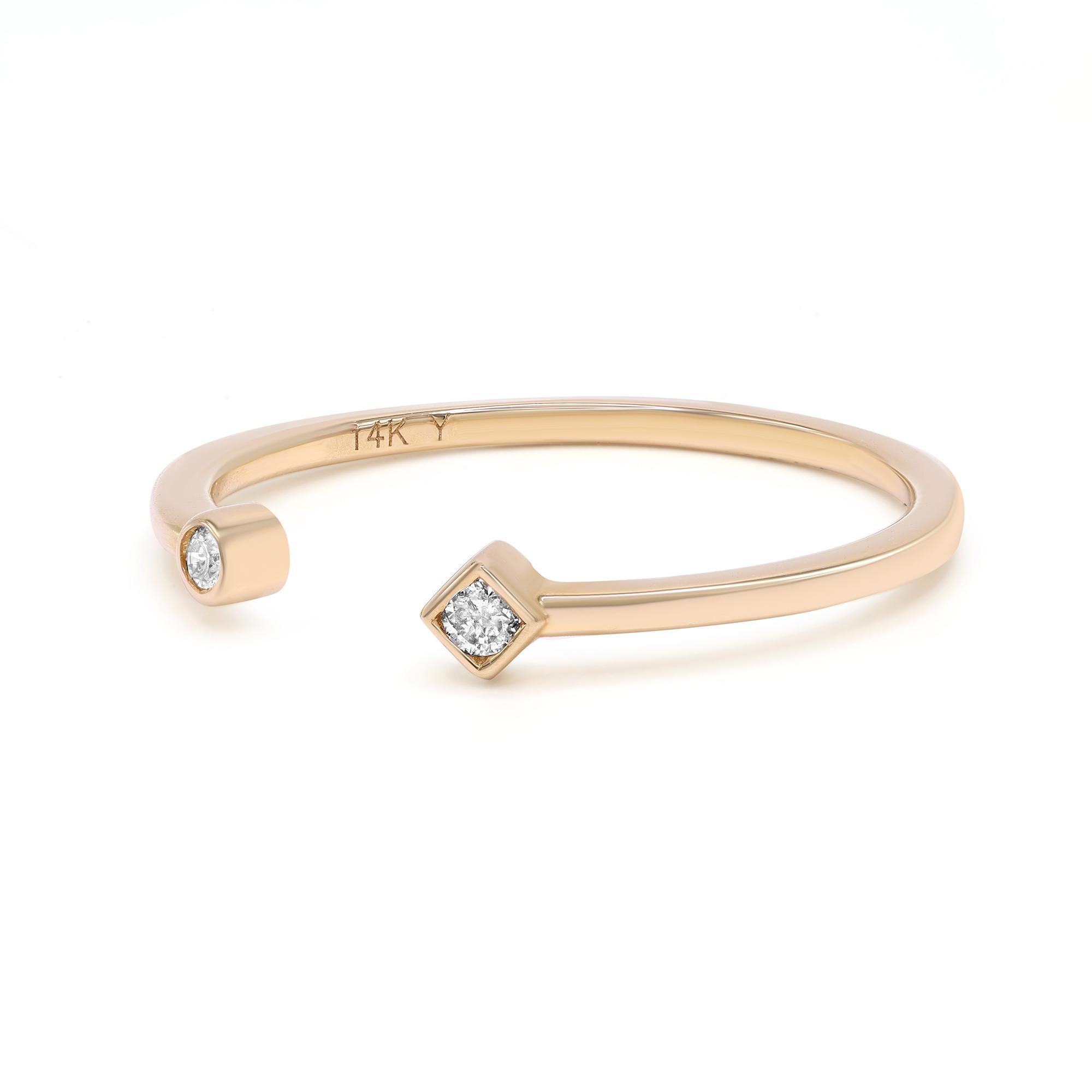 Round Cut Rachel Koen Open Shank Diamond Ring 14K Yellow Gold 0.04cttw For Sale