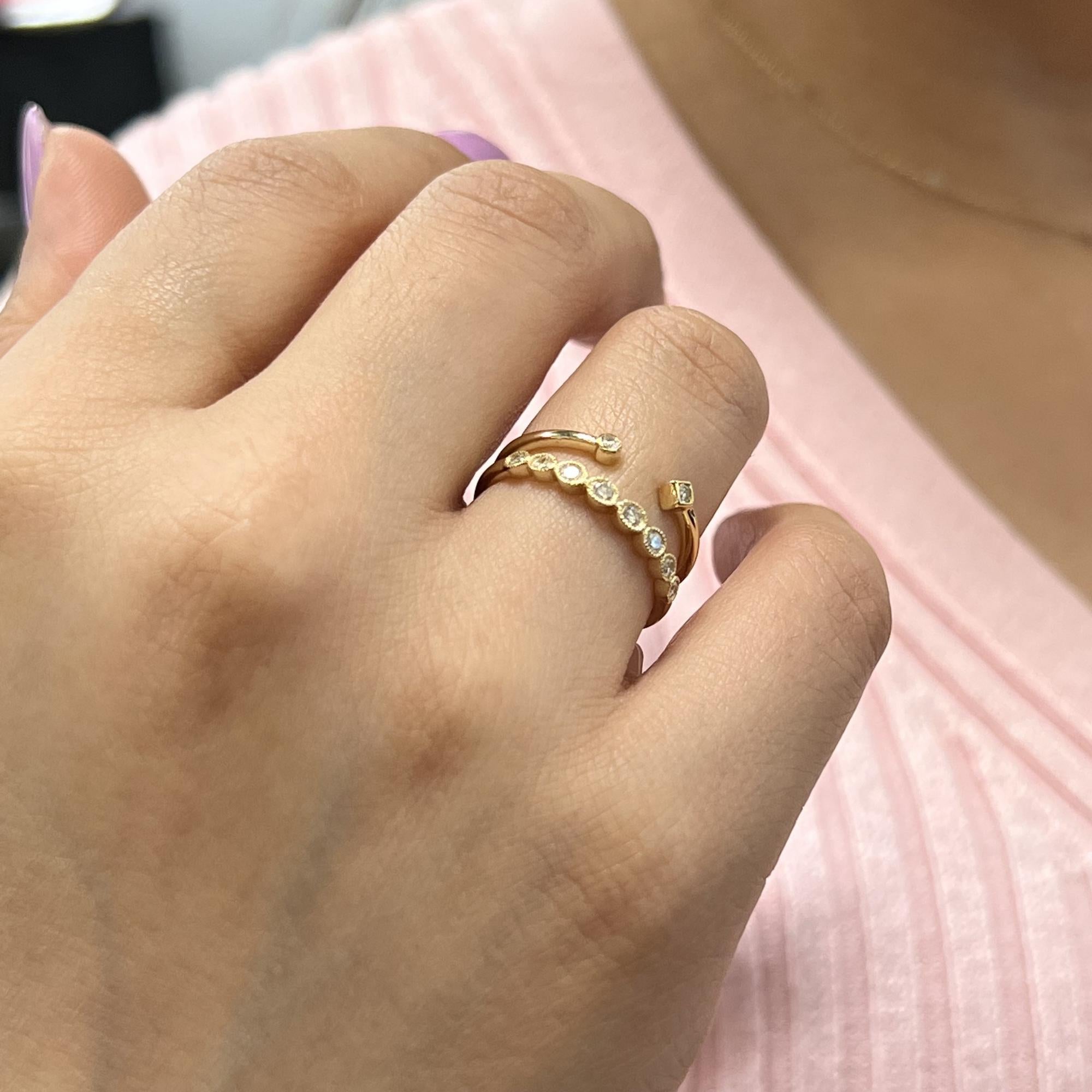 Rachel Koen Open Shank Diamond Ring 14K Yellow Gold 0.04cttw In New Condition For Sale In New York, NY