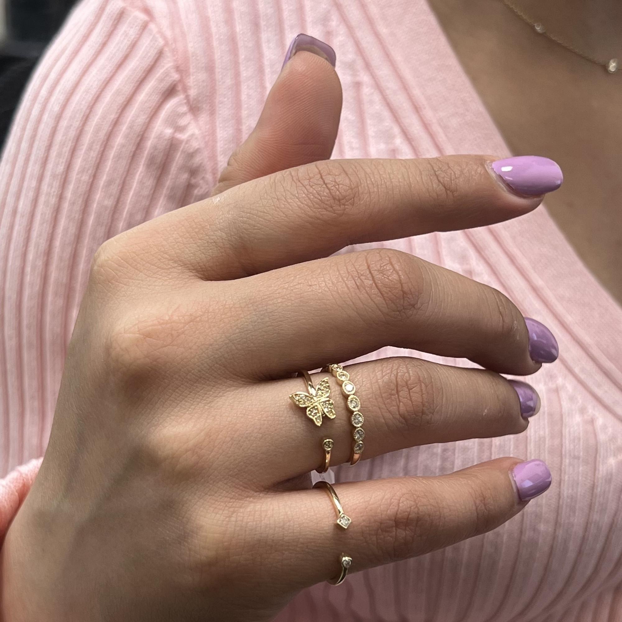 Women's Rachel Koen Open Shank Diamond Ring 14K Yellow Gold 0.04cttw For Sale