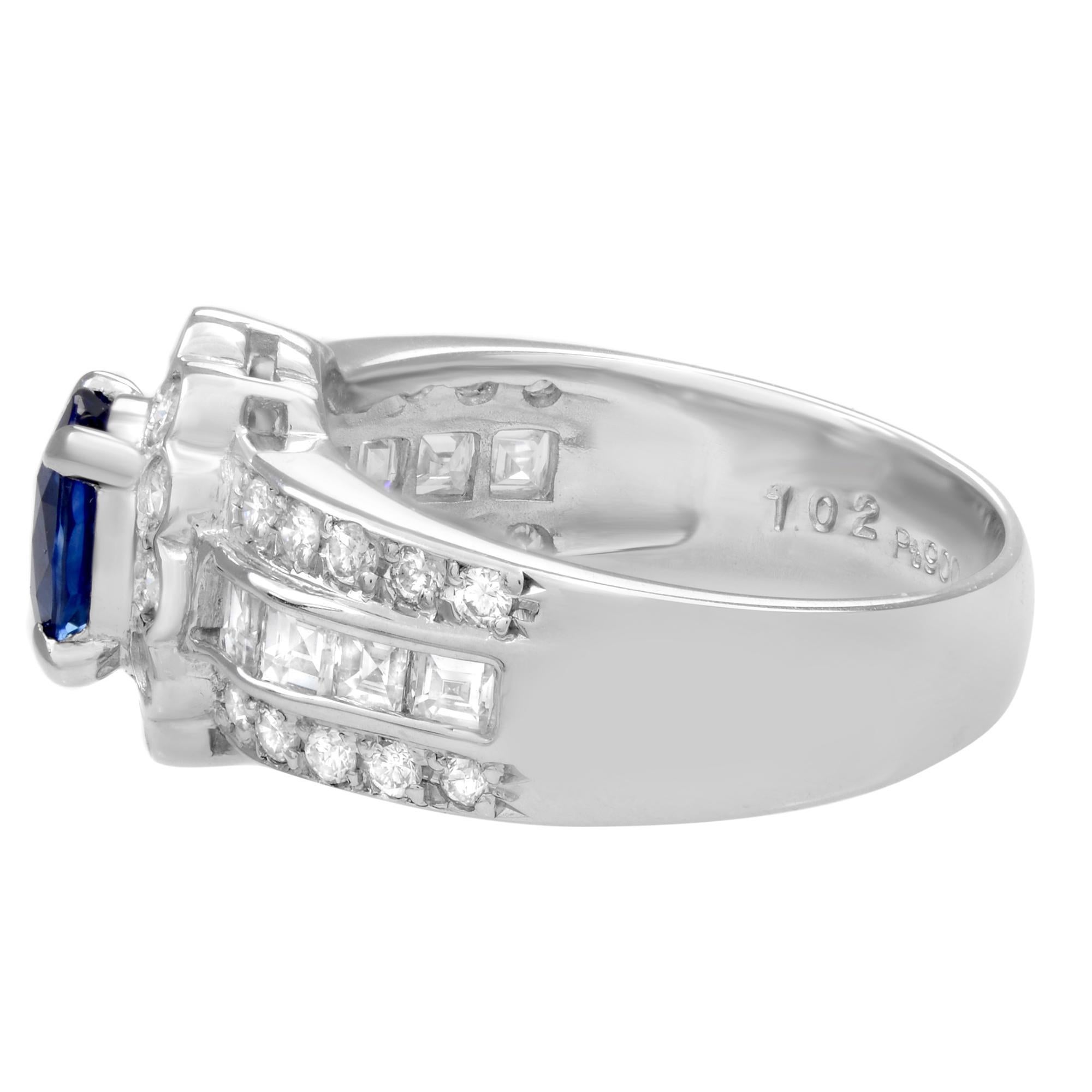 Oval Cut Rachel Koen Oval Blue Sapphire Diamond Halo Cocktail Ring Platinum For Sale