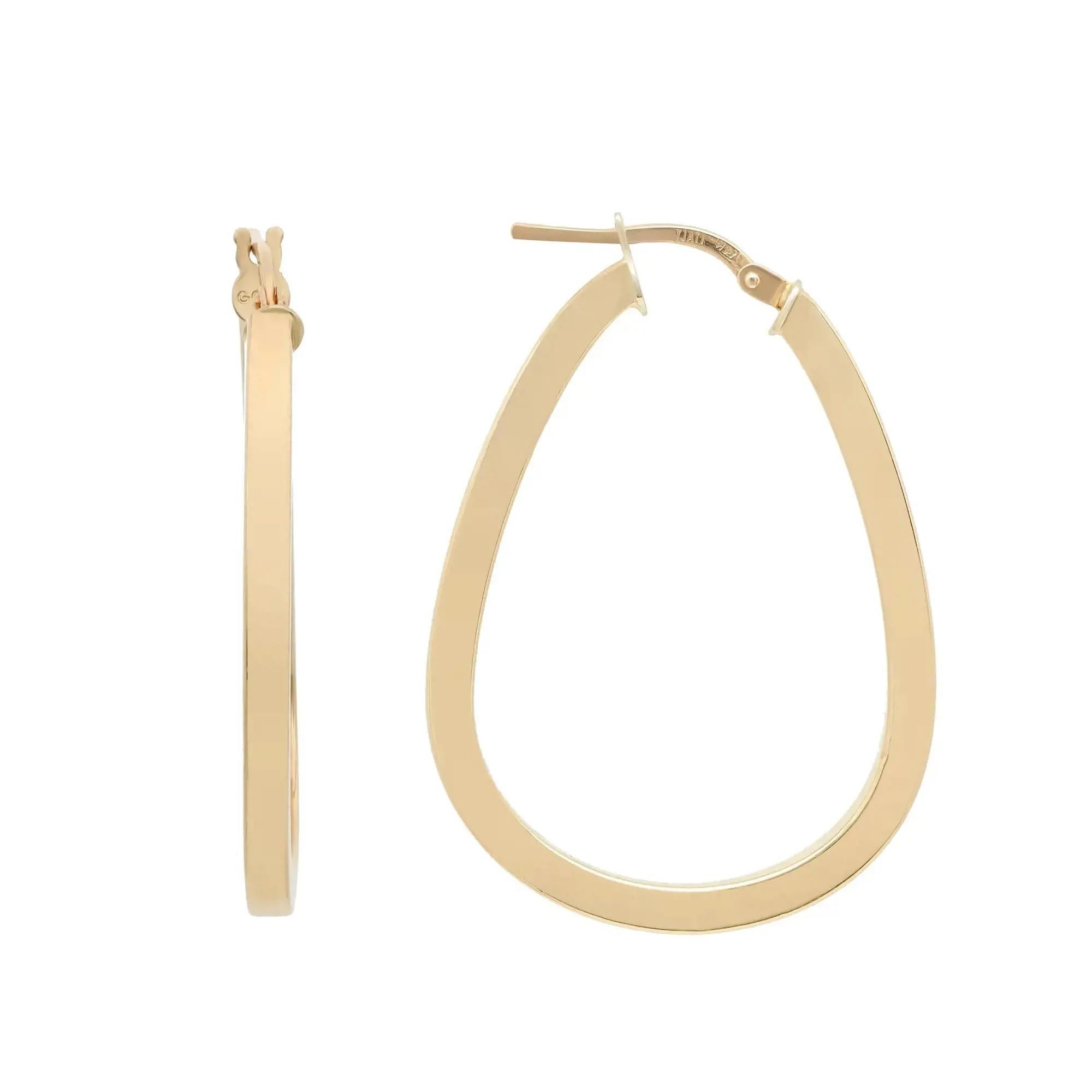 Rachel Koen Oval Hoop Hollow Earrings 14k Yellow Gold For Sale