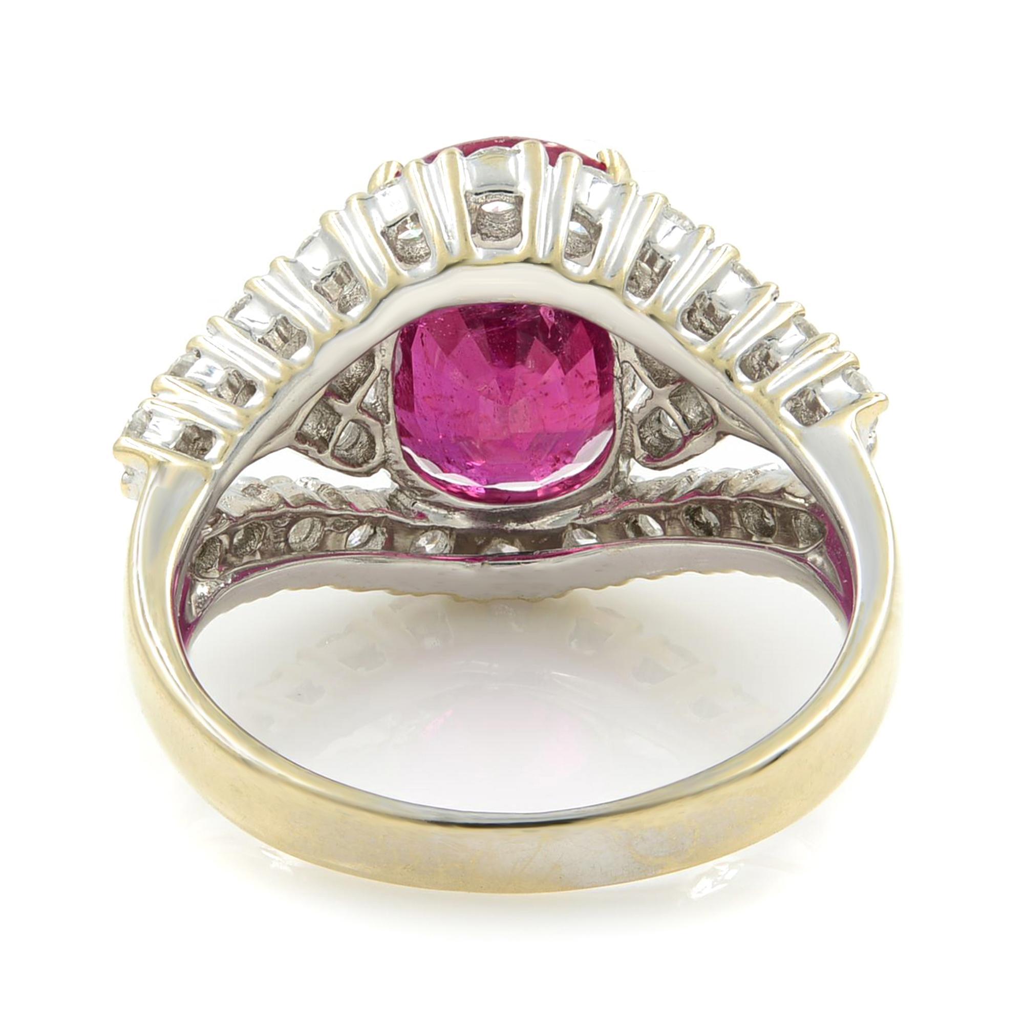 Rachel Koen Oval Ruby and Diamond Cocktail Ring 18k White Gold 6.4cttw For Sale 1