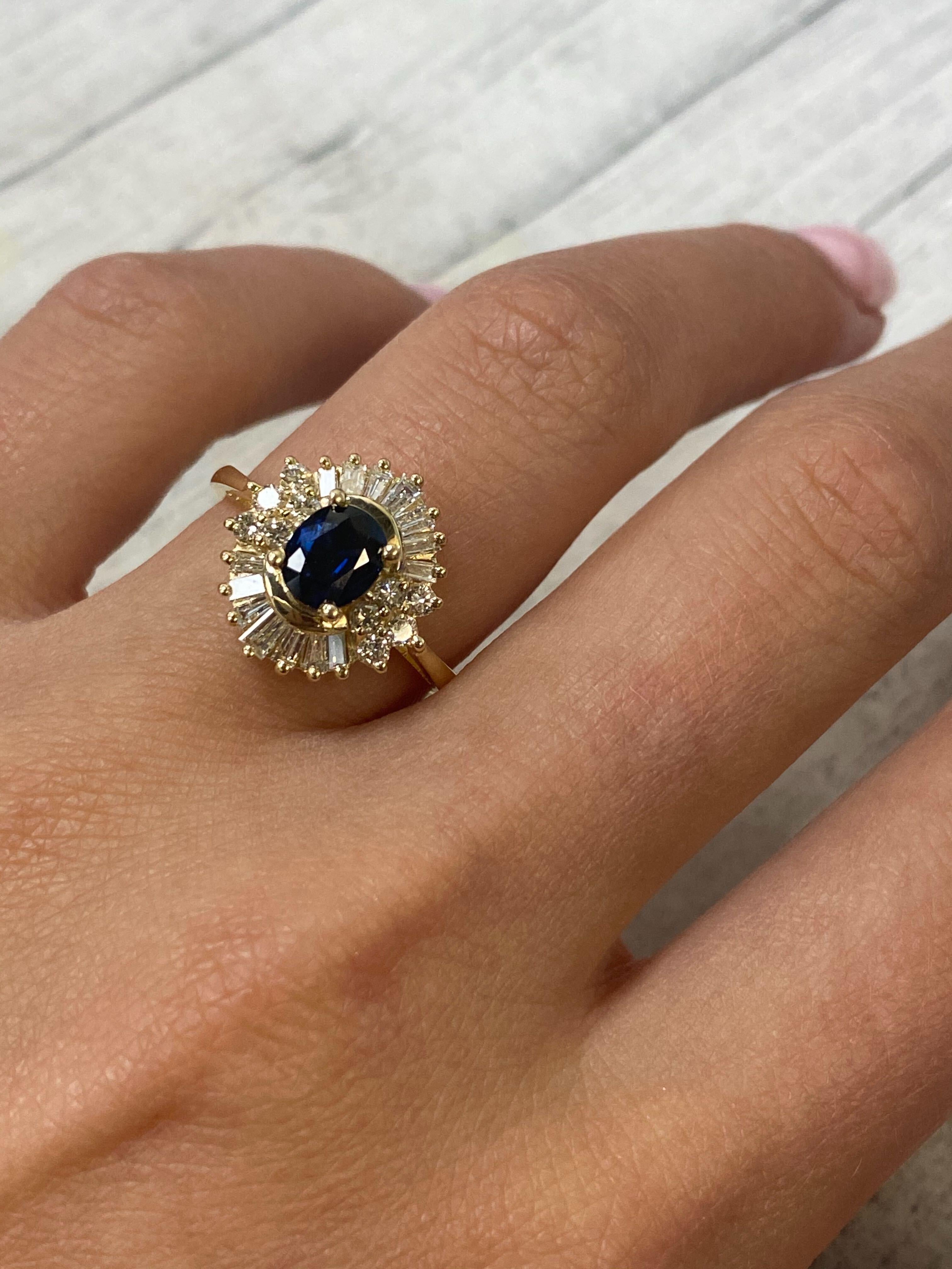 Rachel Koen Ovaler Saphir-Diamant-Verlobungsring 14k Gelbgold Damen im Angebot