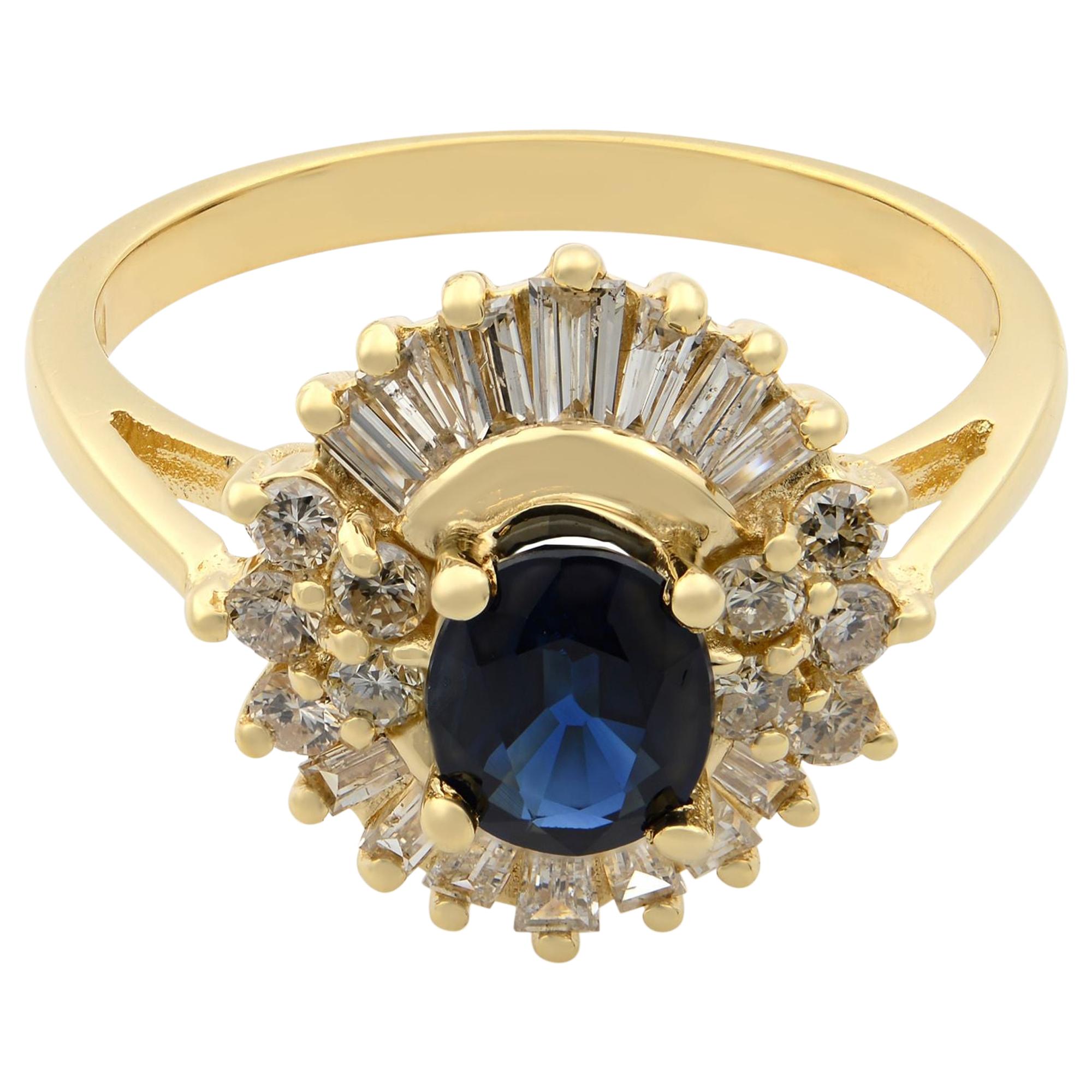 Rachel Koen Oval Sapphire Diamond Engagement Ring 14k Yellow Gold For Sale