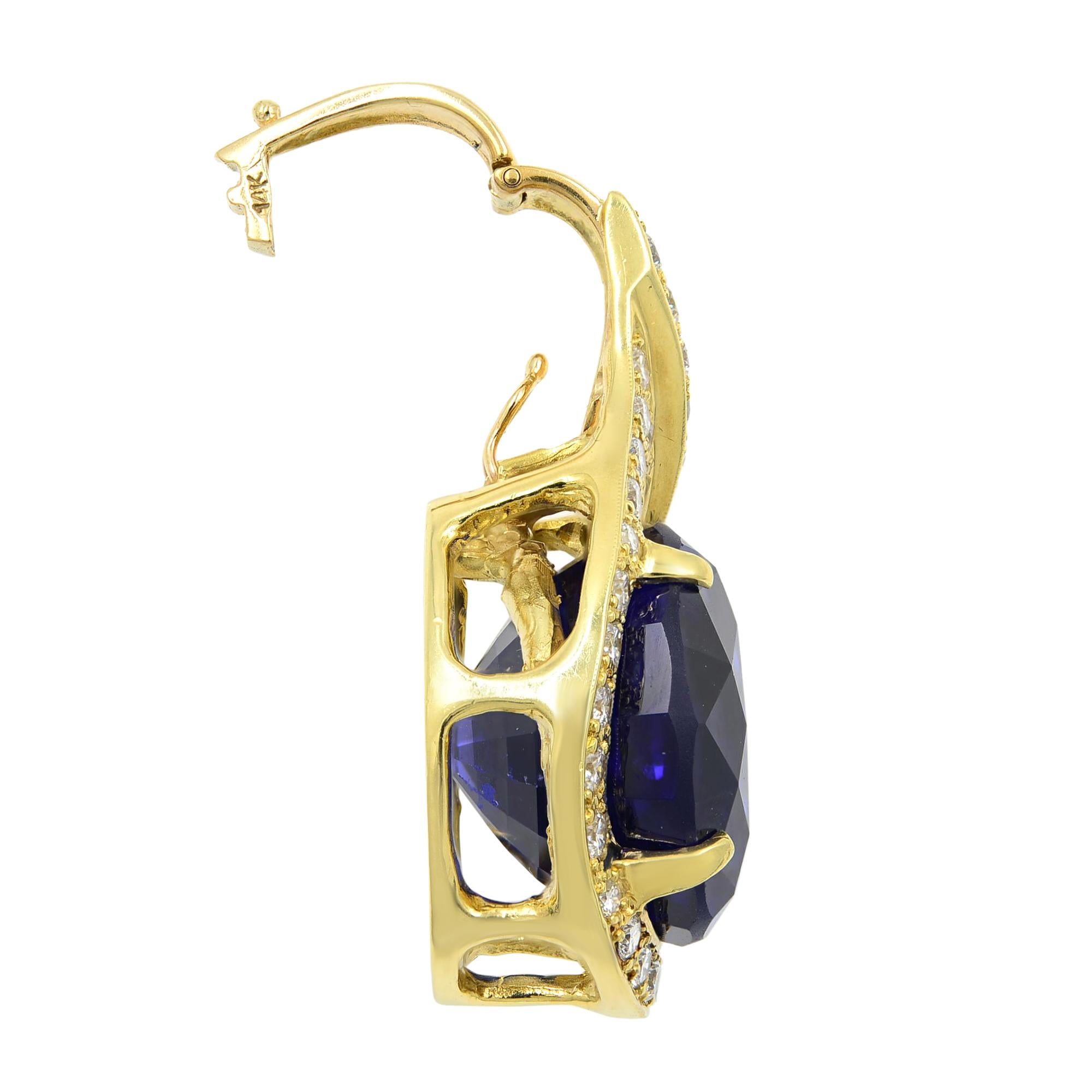 Rachel Koen Oval Tanzanite 27.66ct Diamond 1.75ct Pendant 14K Yellow Gold In Excellent Condition For Sale In New York, NY