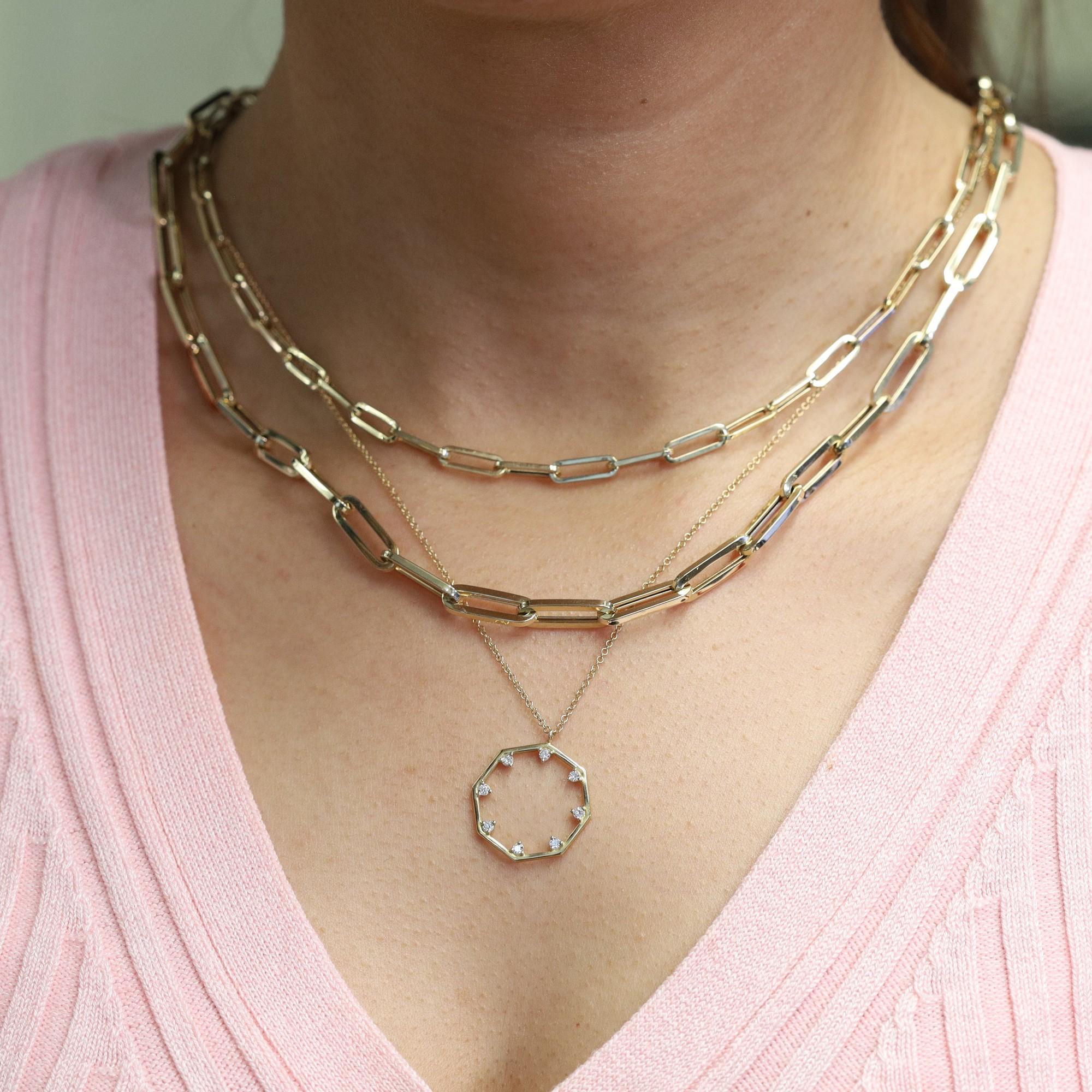 Modern Rachel Koen Paper Clip Link Chain Necklace 14K Yellow Gold For Sale