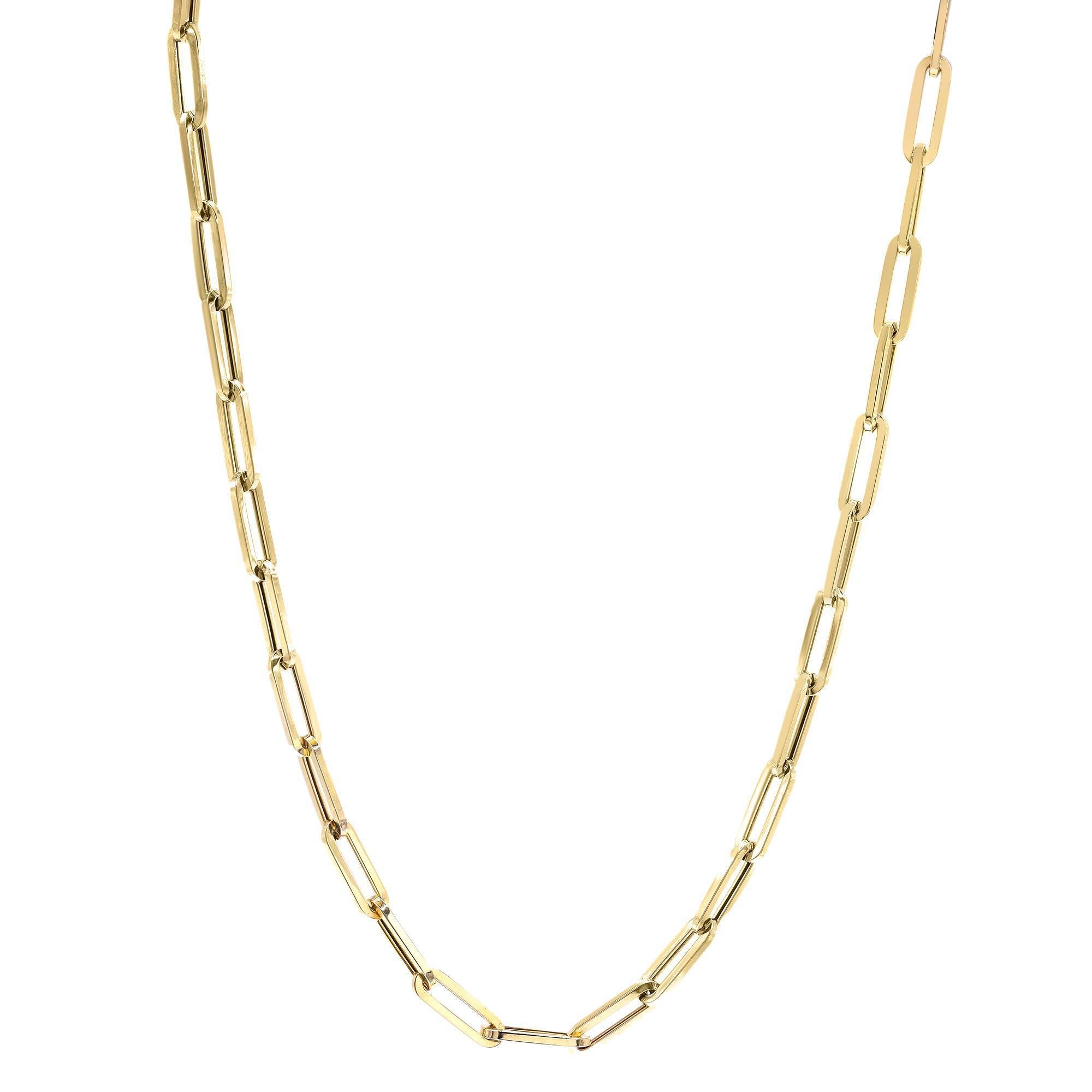 Rachel Koen Paper Clip Link Chain Necklace 14K Yellow Gold In New Condition For Sale In New York, NY