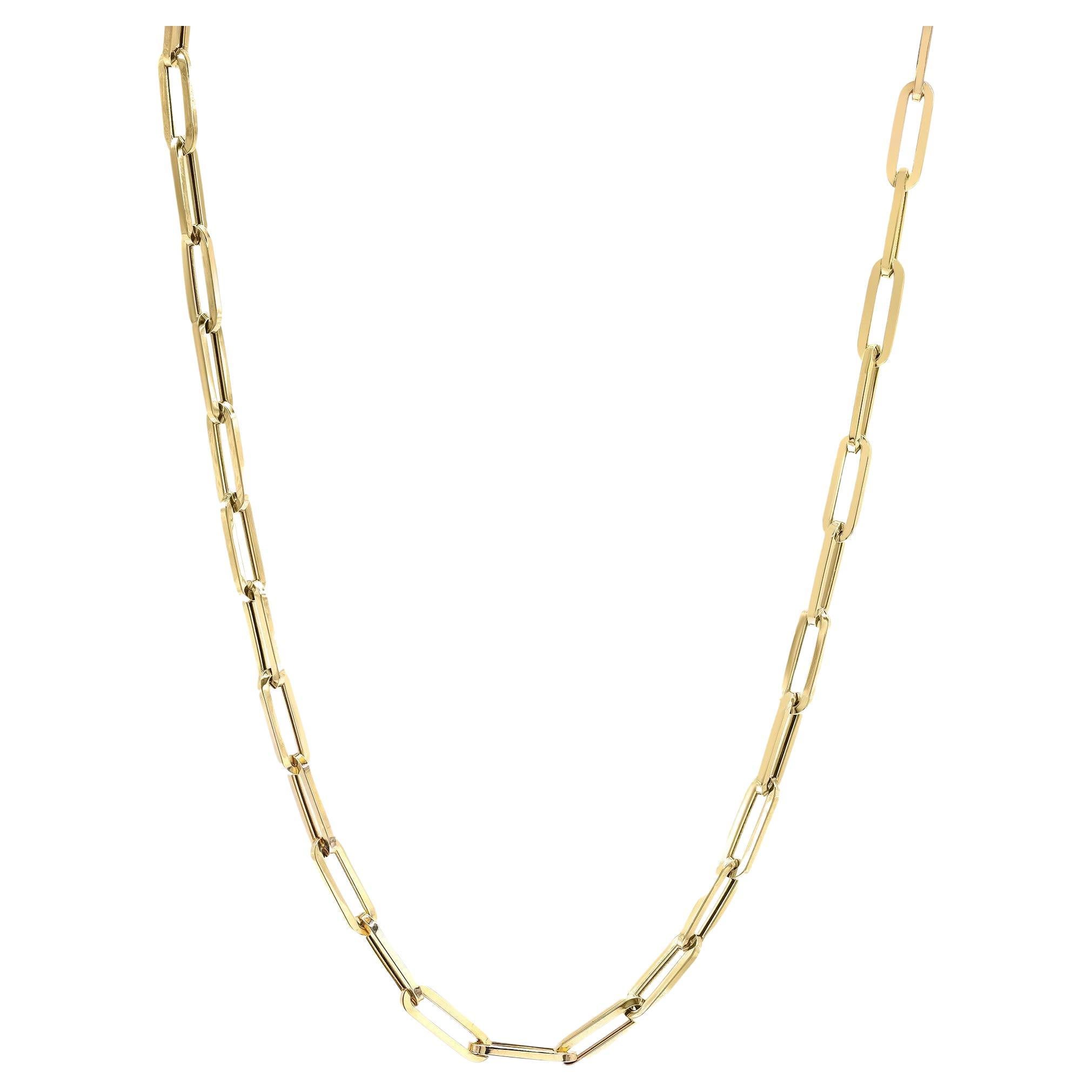 Rachel Koen Paper Clip Link Chain Necklace 14K Yellow Gold For Sale