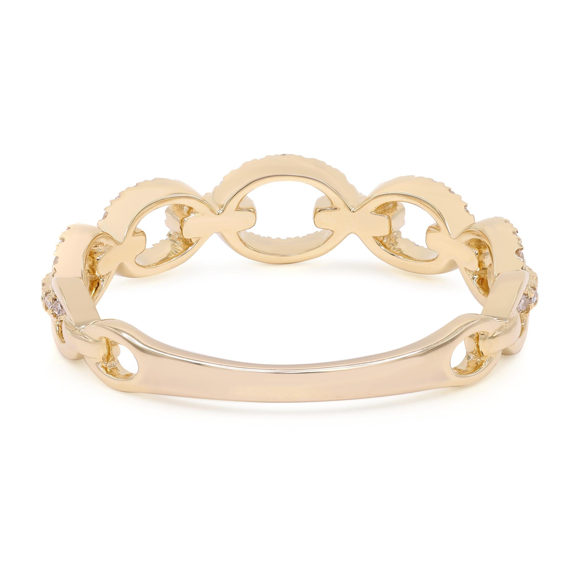 Modern Rachel Koen Pave Chain Link Diamond Ring 14K Yellow Gold 0.23Cttw For Sale