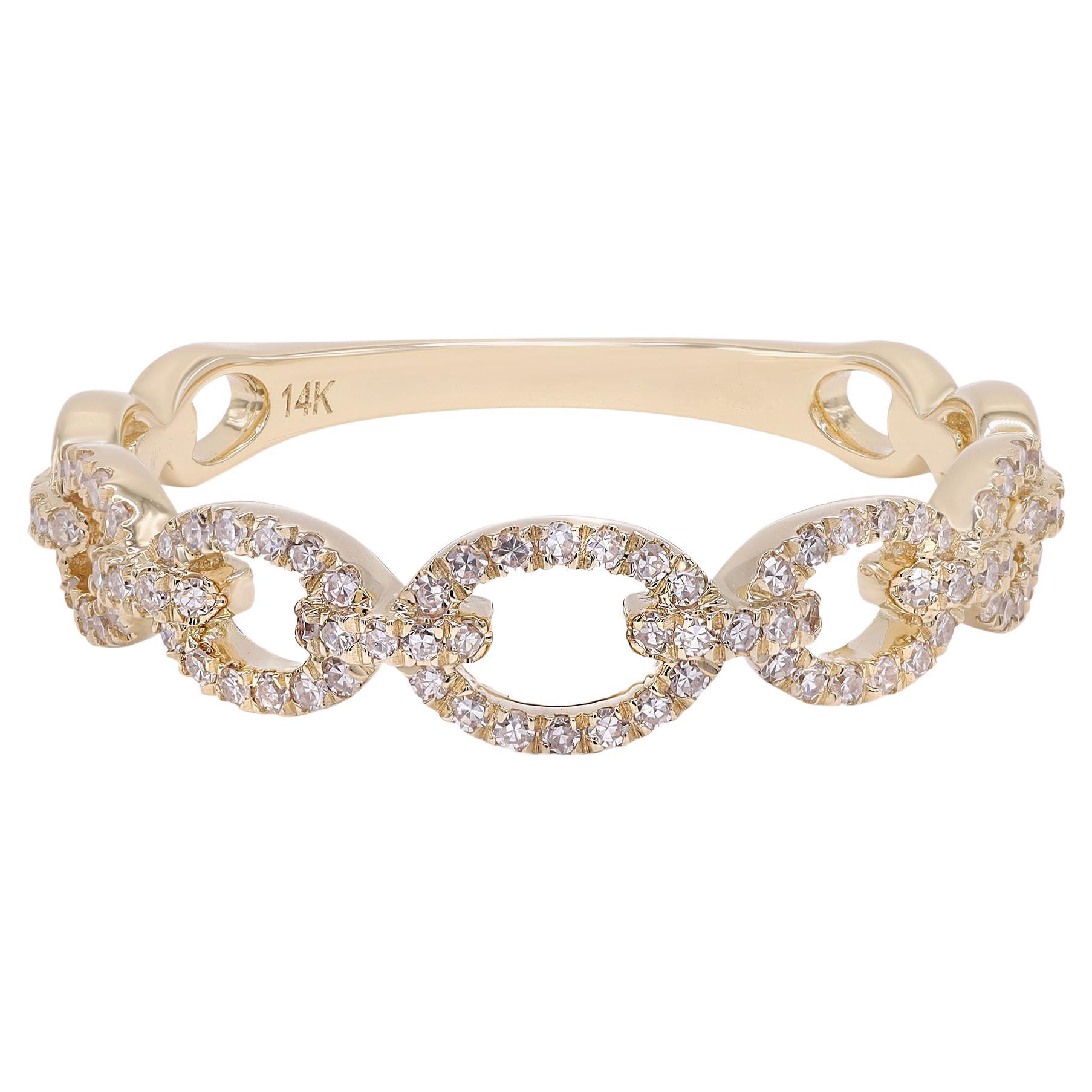 Rachel Koen Pave Chain Link Diamond Ring 14K Yellow Gold 0.23Cttw For Sale