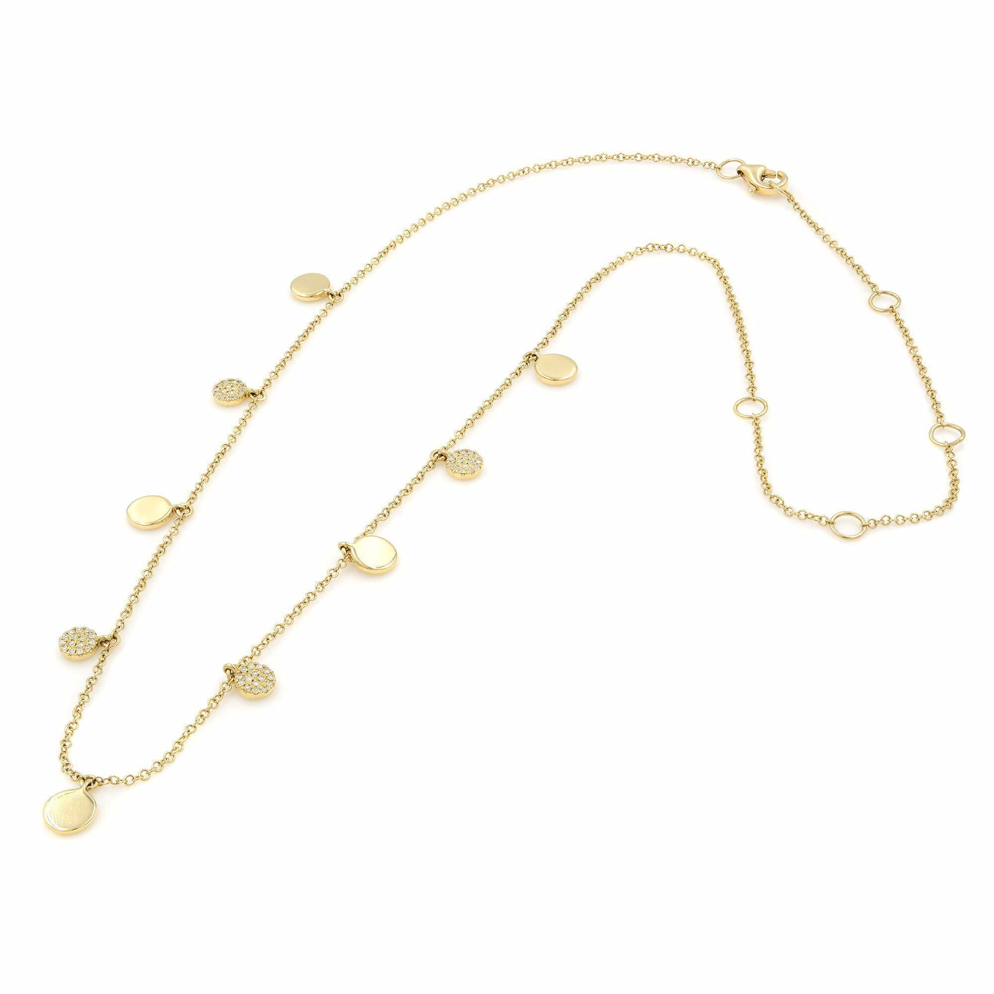 Rachel Koen Pave Diamant-Halskette mit Kreisscheiben aus 14K Gelbgold 0,12cttw 16 Zoll (Moderne) im Angebot