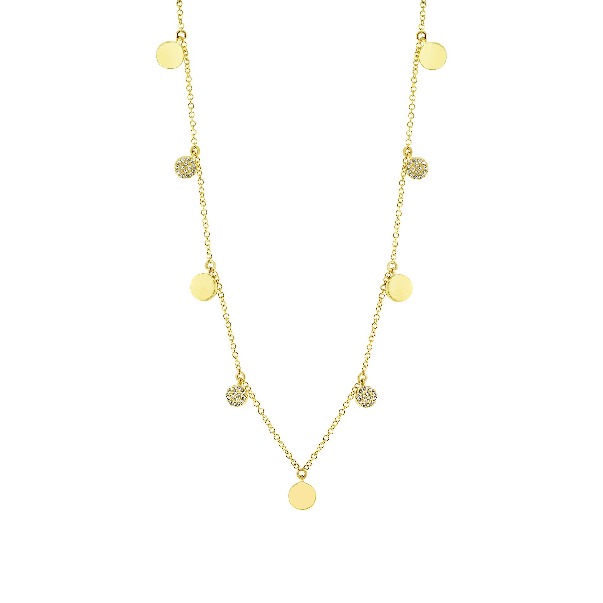 Rachel Koen Pave Diamant-Halskette mit Kreisscheiben aus 14K Gelbgold 0,12cttw 16 Zoll (Rundschliff) im Angebot
