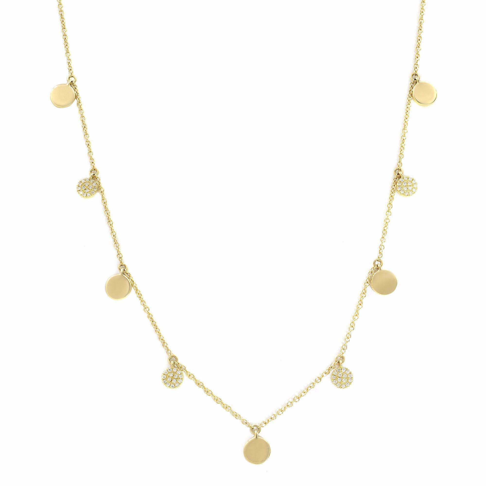 Women's Rachel Koen Pave Diamond Circle Disc Necklace 14K Yellow Gold 0.12cttw 16 Inches For Sale