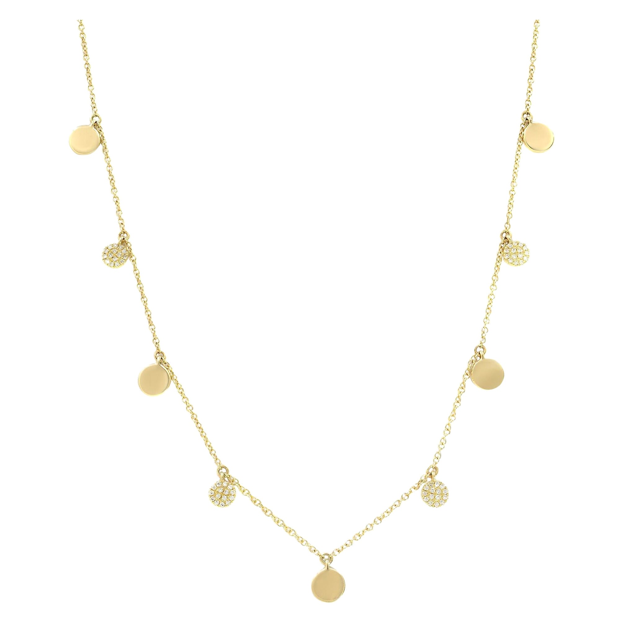 Rachel Koen Collar Disco Círculo Diamante Pave Oro Amarillo 14K 0.12cttw 16 Pulgadas