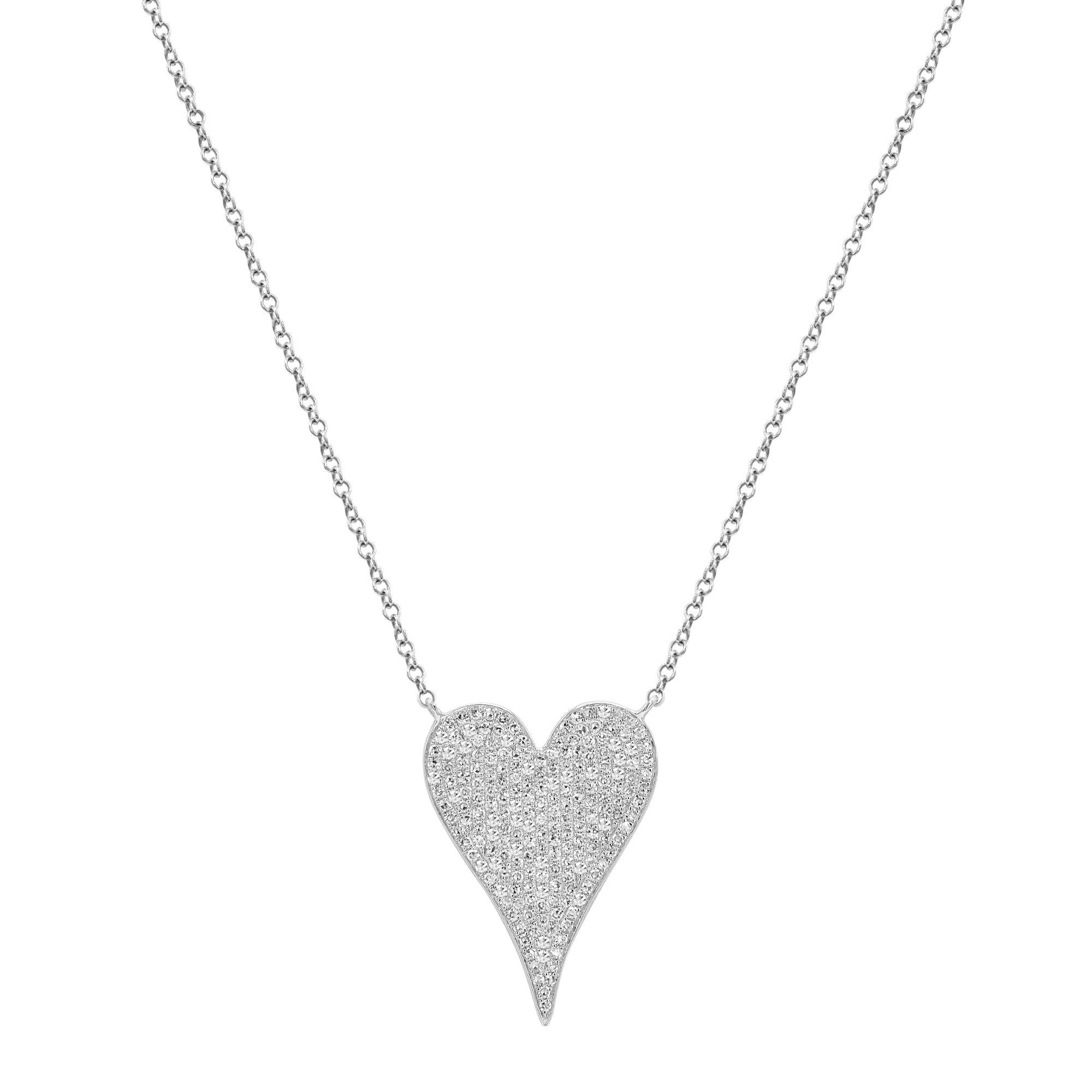 Modern Rachel Koen Pave Diamond Heart Pendant Necklace 14K White Gold 0.21Cttw For Sale