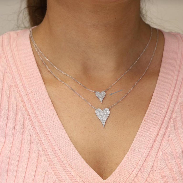 Rachel Koen Pave Diamant-Herz-Anhänger-Halskette 14K Weißgold 0,21  Gesamtkaratgewicht im Angebot bei 1stDibs