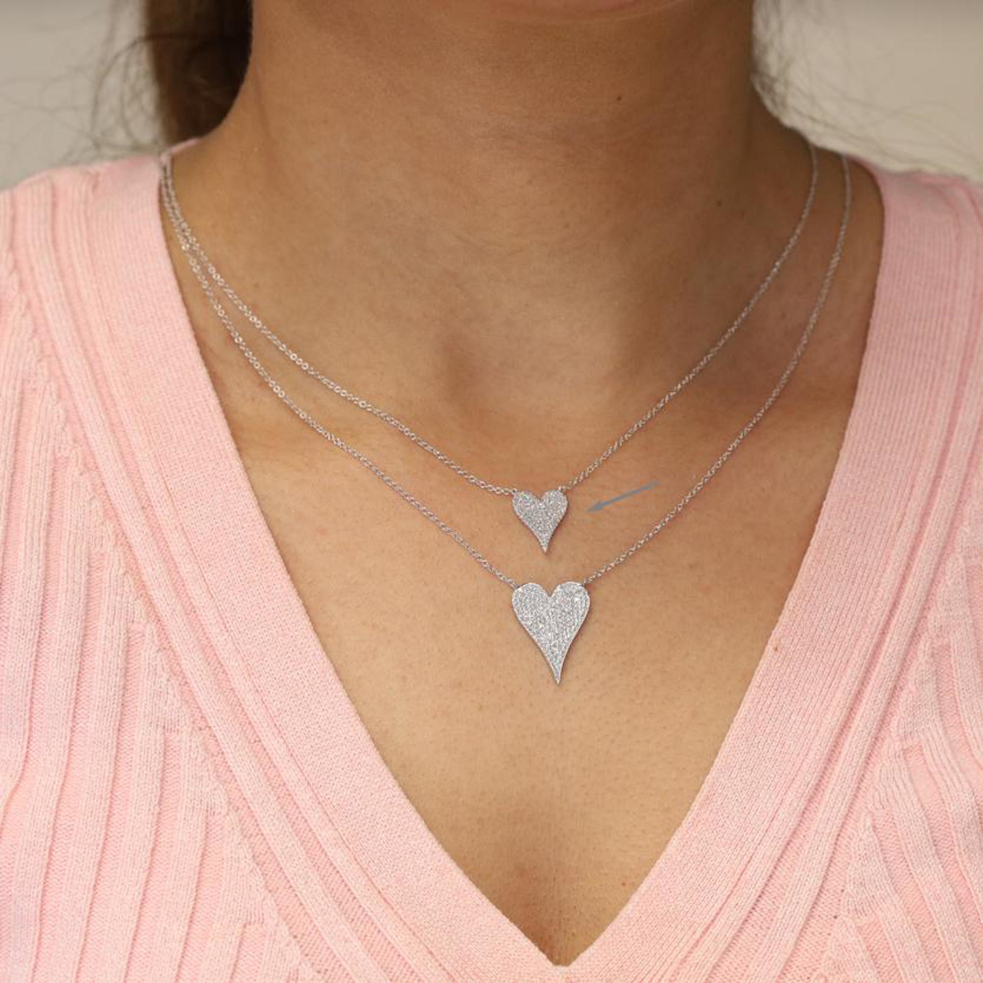 Round Cut Rachel Koen Pave Diamond Heart Pendant Necklace 14K White Gold 0.21Cttw For Sale
