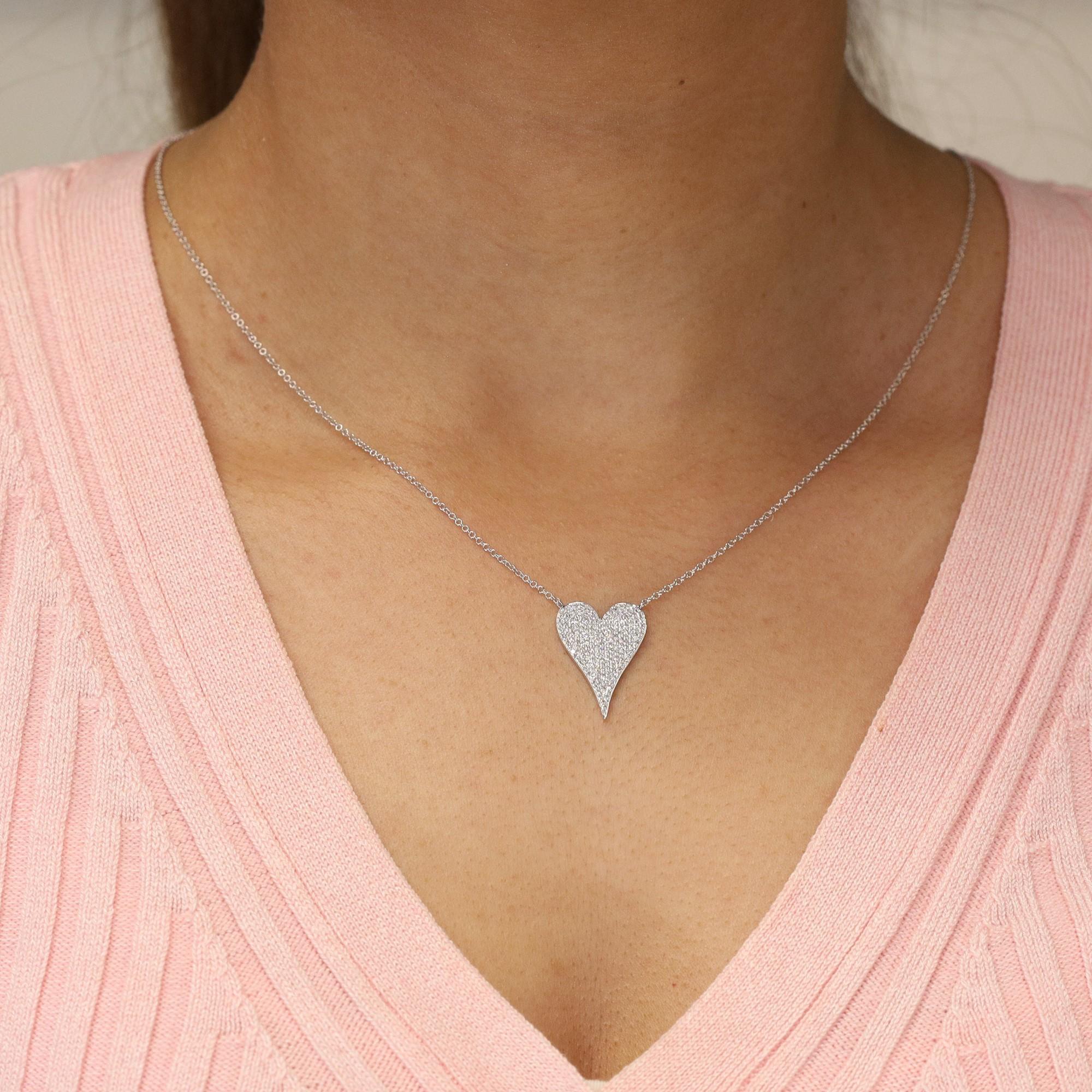 Modern Rachel Koen Pave Diamond Heart Pendant Necklace 14K White Gold 0.43cttw For Sale
