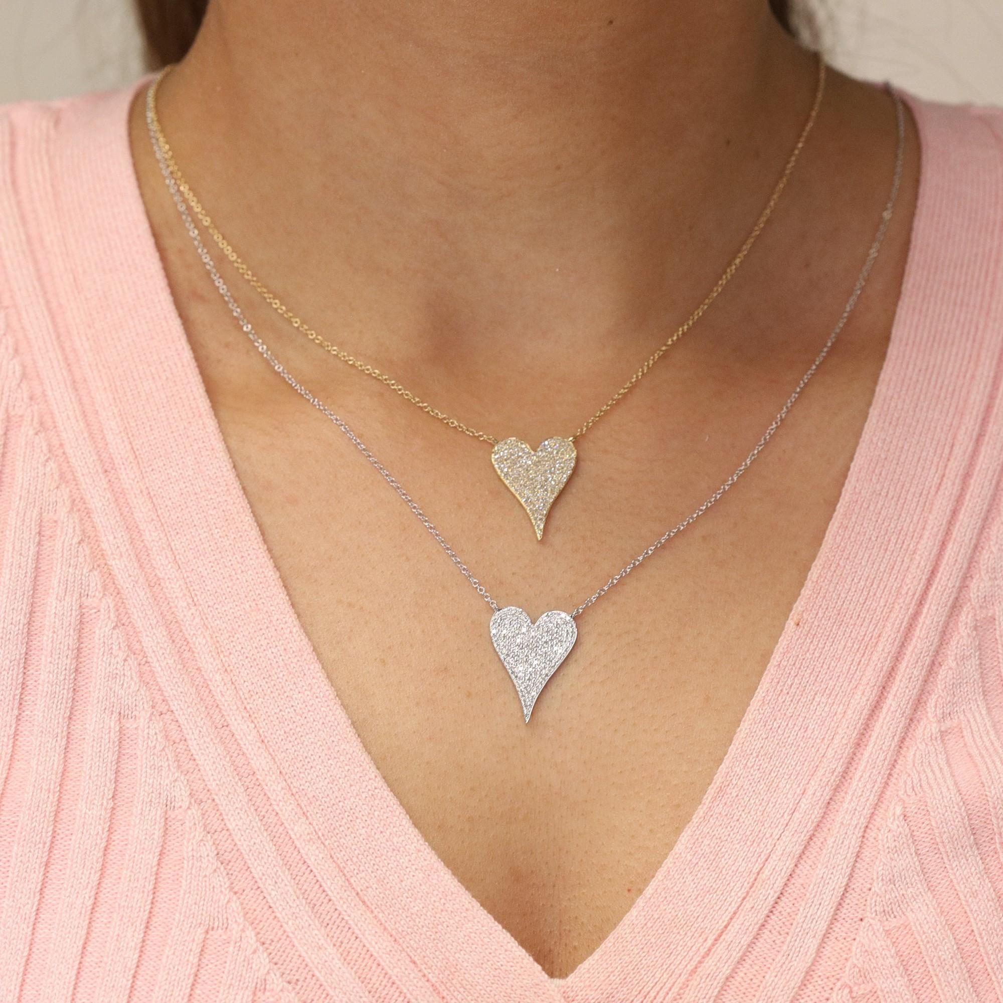 Round Cut Rachel Koen Pave Diamond Heart Pendant Necklace 14K White Gold 0.43cttw For Sale