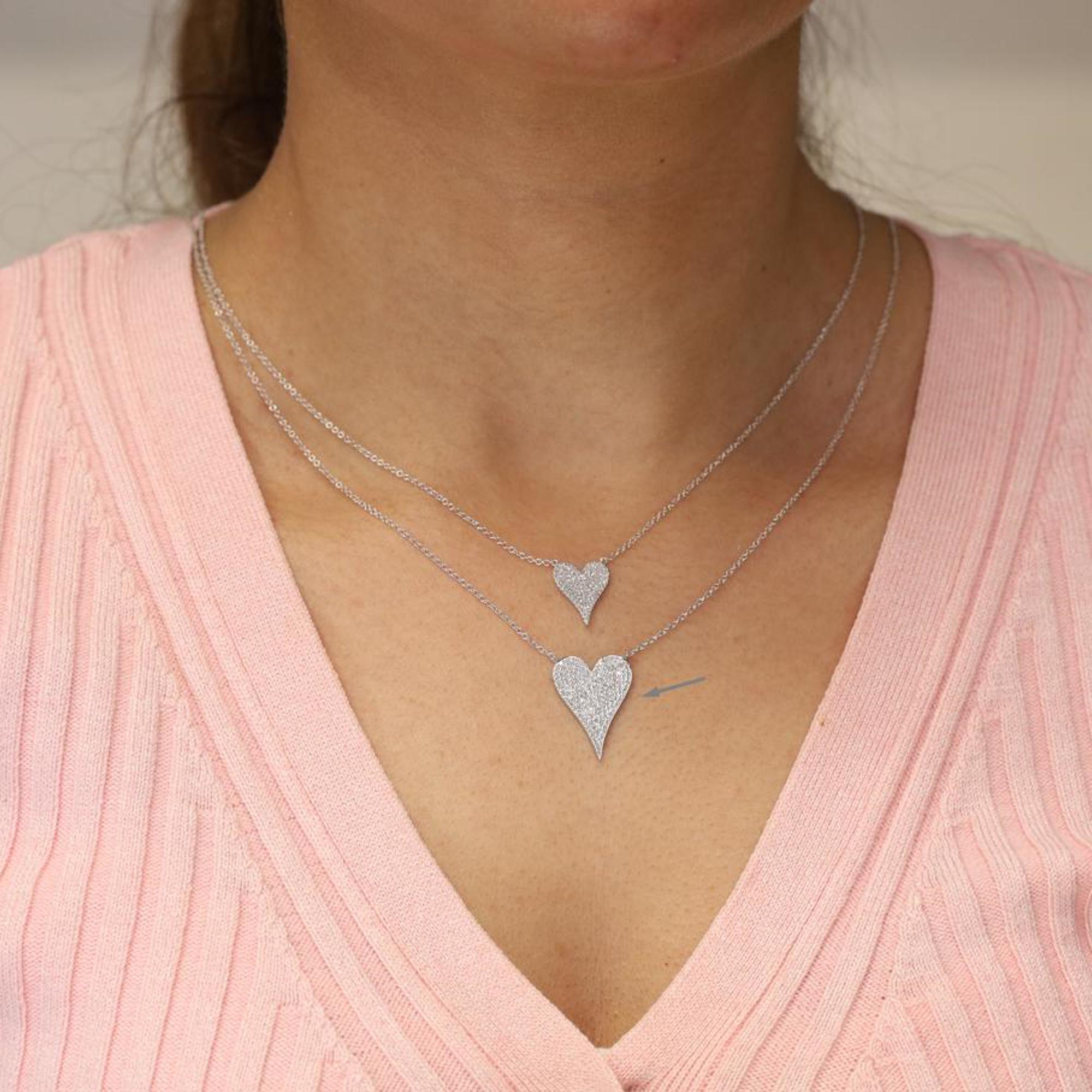 Rachel Koen Collier pendentif cœur en or blanc 14 carats avec pavé de diamants 0,43 carat poids total Pour femmes en vente