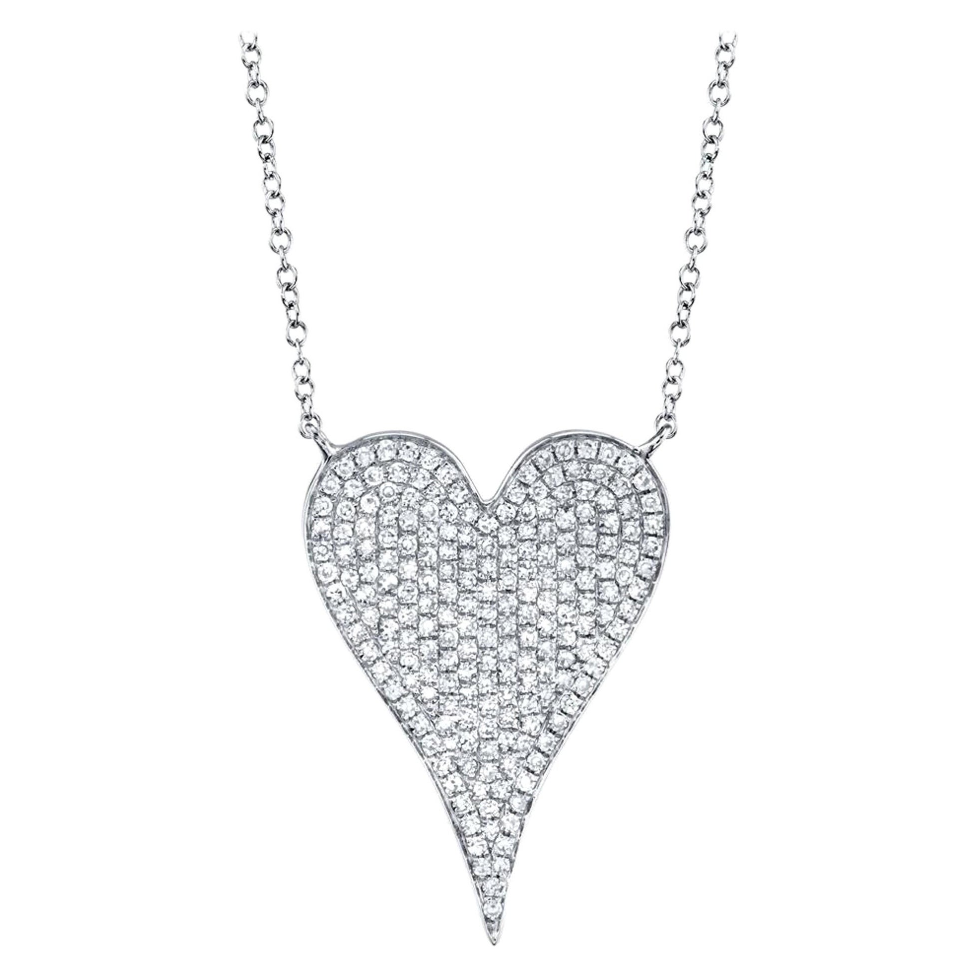Rachel Koen Pave Diamant-Herz-Anhänger-Halskette 14K Weißgold 0,43cttw