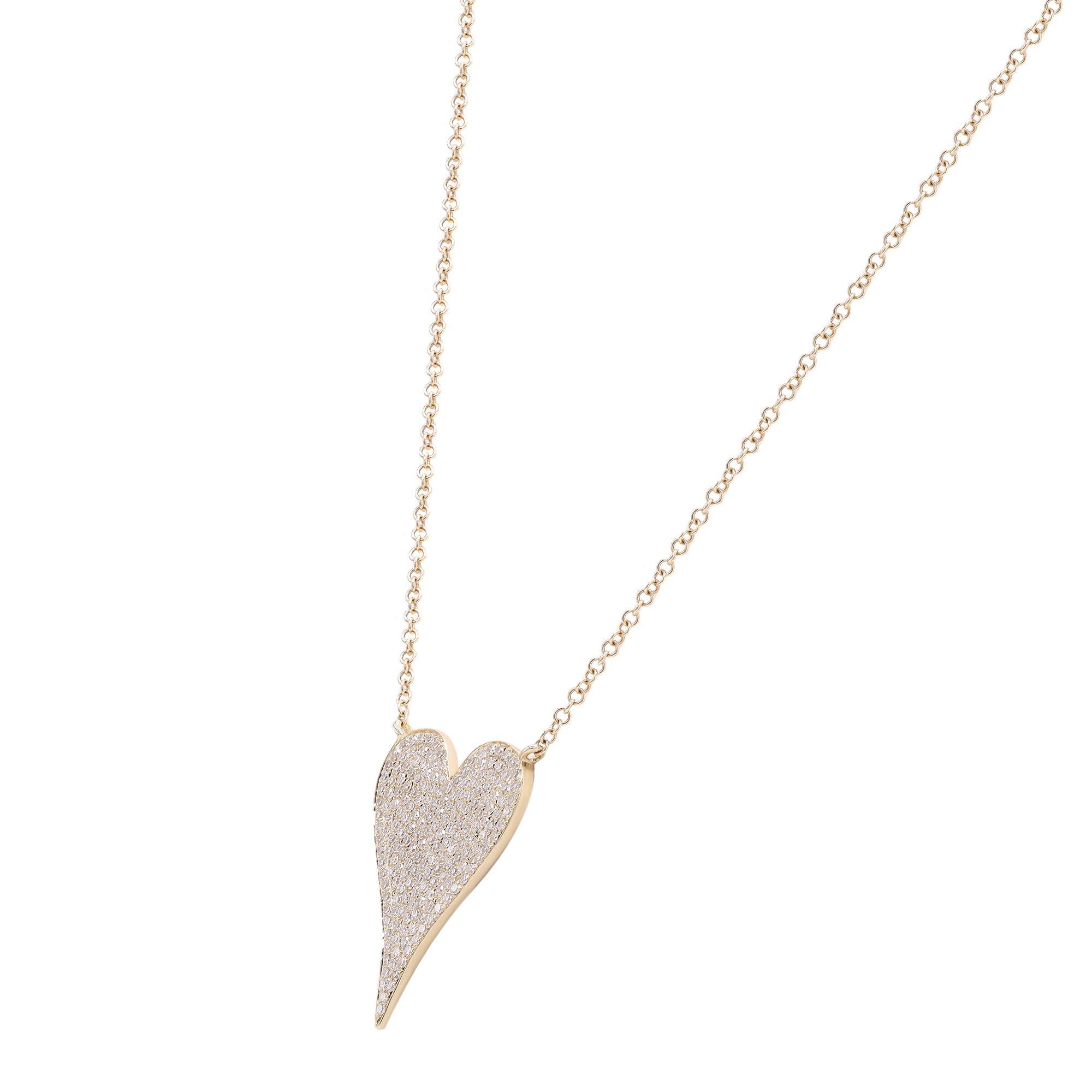 Modern Rachel Koen Pave Diamond Heart Pendant Necklace 14K Yellow Gold 0.21cttw For Sale