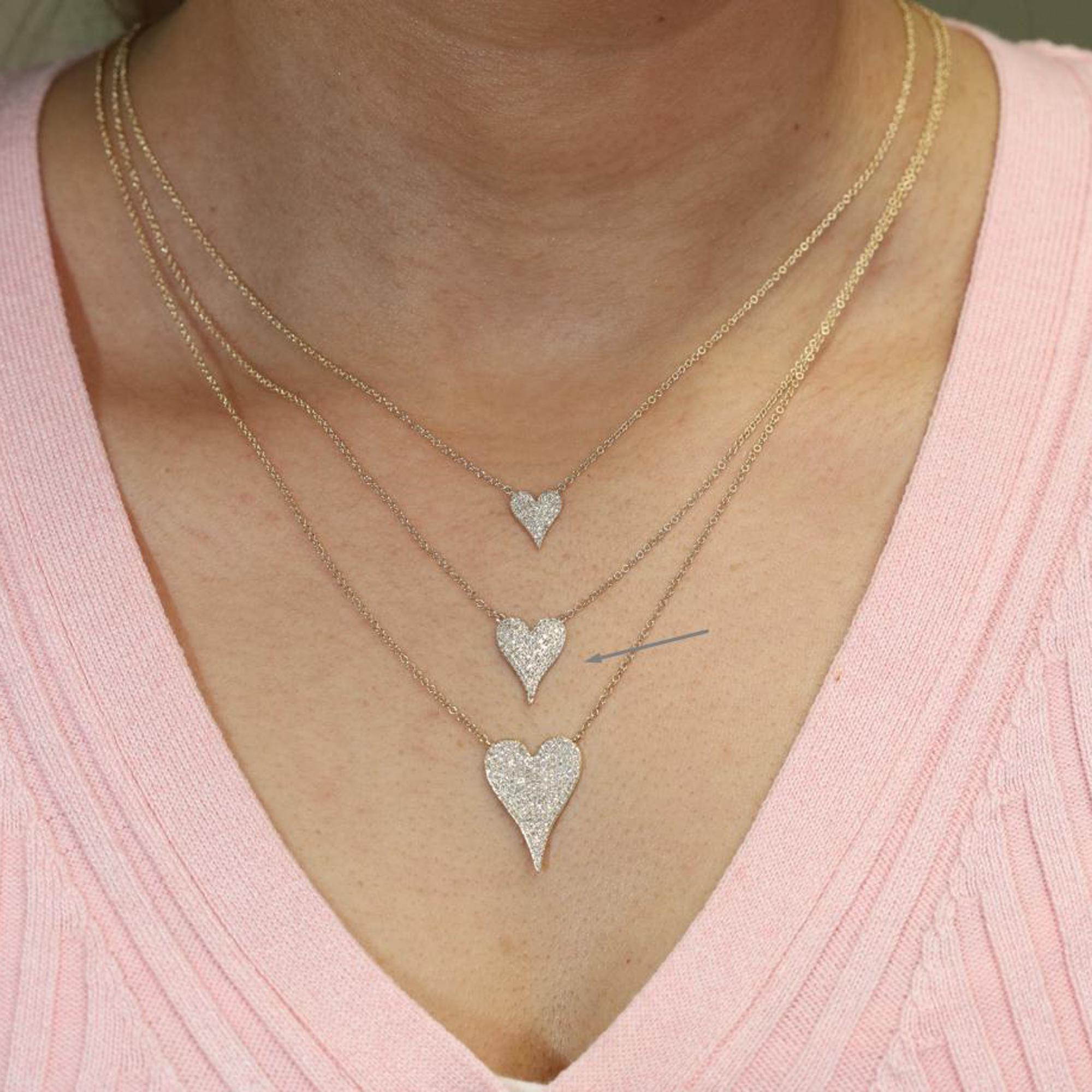Round Cut Rachel Koen Pave Diamond Heart Pendant Necklace 14K Yellow Gold 0.21cttw For Sale
