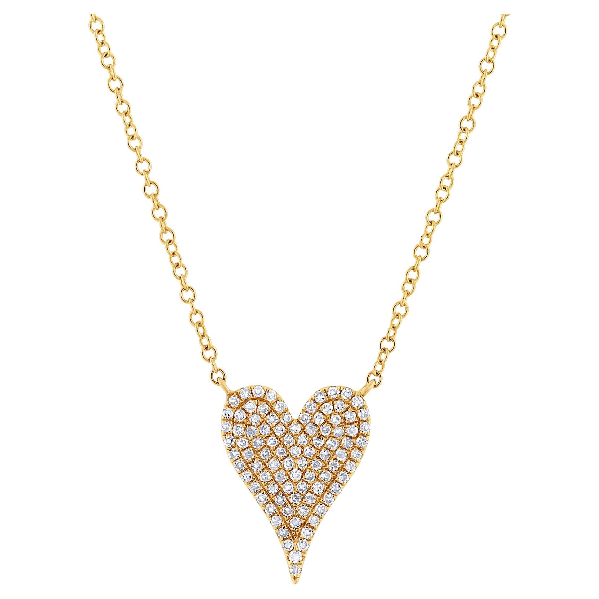Rachel Koen: 14 Karat Gelbgold Halskette mit Herzanhänger mit Pavé-Diamant 0,21 Karat