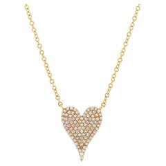 Rachel Koen Pave Diamond Heart Pendant Necklace 14K Yellow Gold 0.21cttw